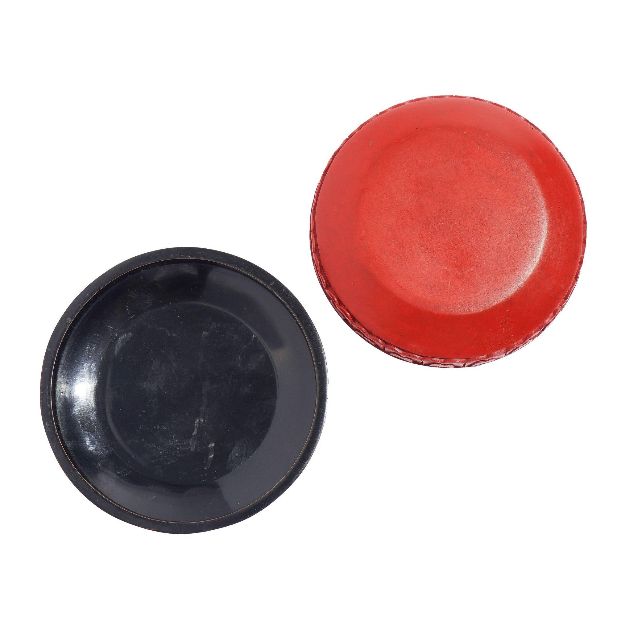 20th Century Small round cinnabar box, c. 1950 For Sale