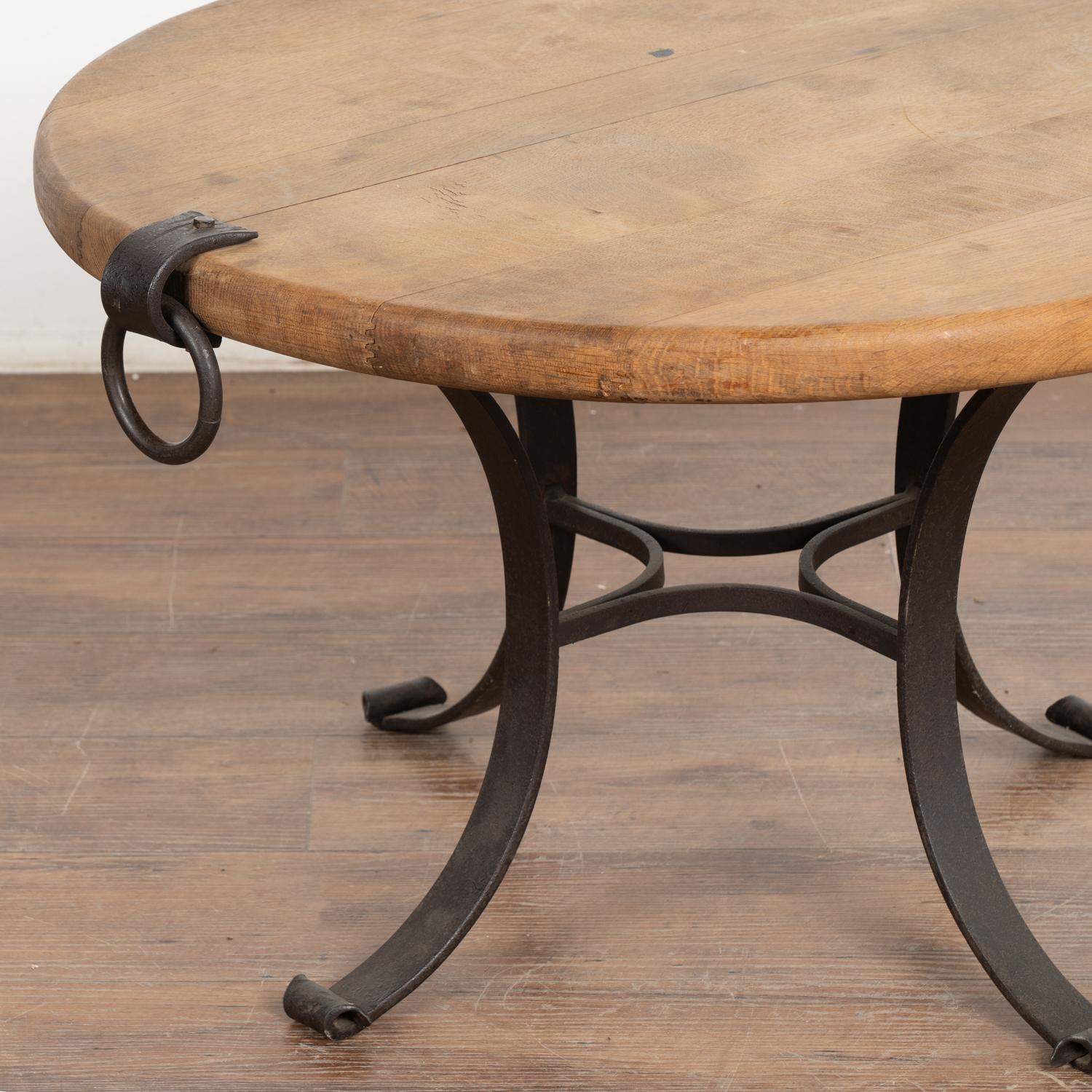 20th Century Small Round Coffee Table on Rustic Iron Base, France circa 1960-70 For Sale