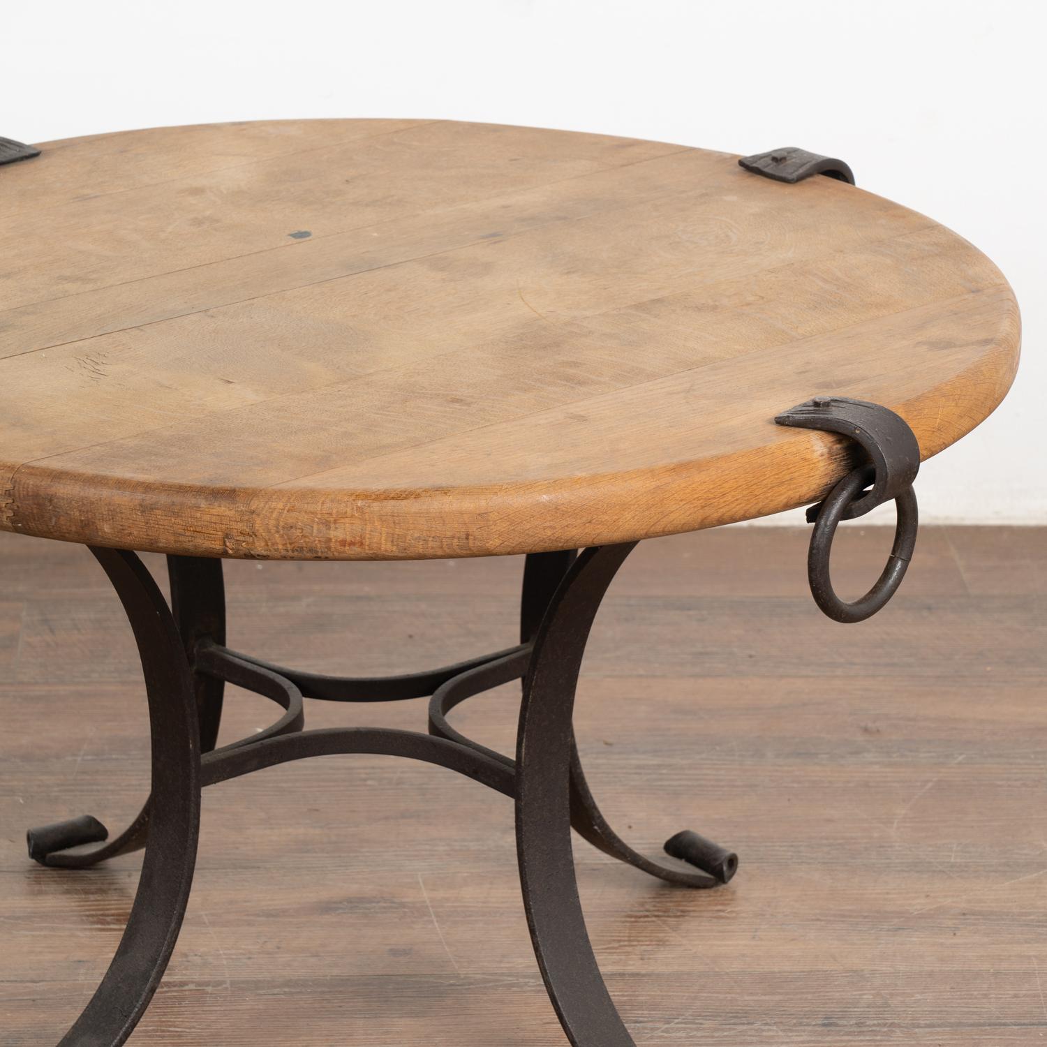Small Round Coffee Table on Rustic Iron Base, France circa 1960-70 For Sale 1