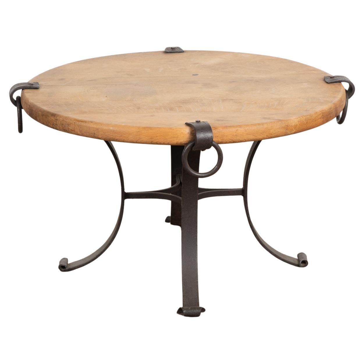 Small Round Coffee Table on Rustic Iron Base, France circa 1960-70 For Sale
