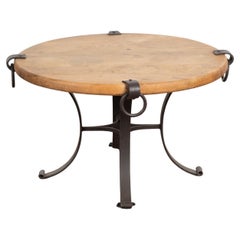 Vintage Small Round Coffee Table on Rustic Iron Base, France circa 1960-70