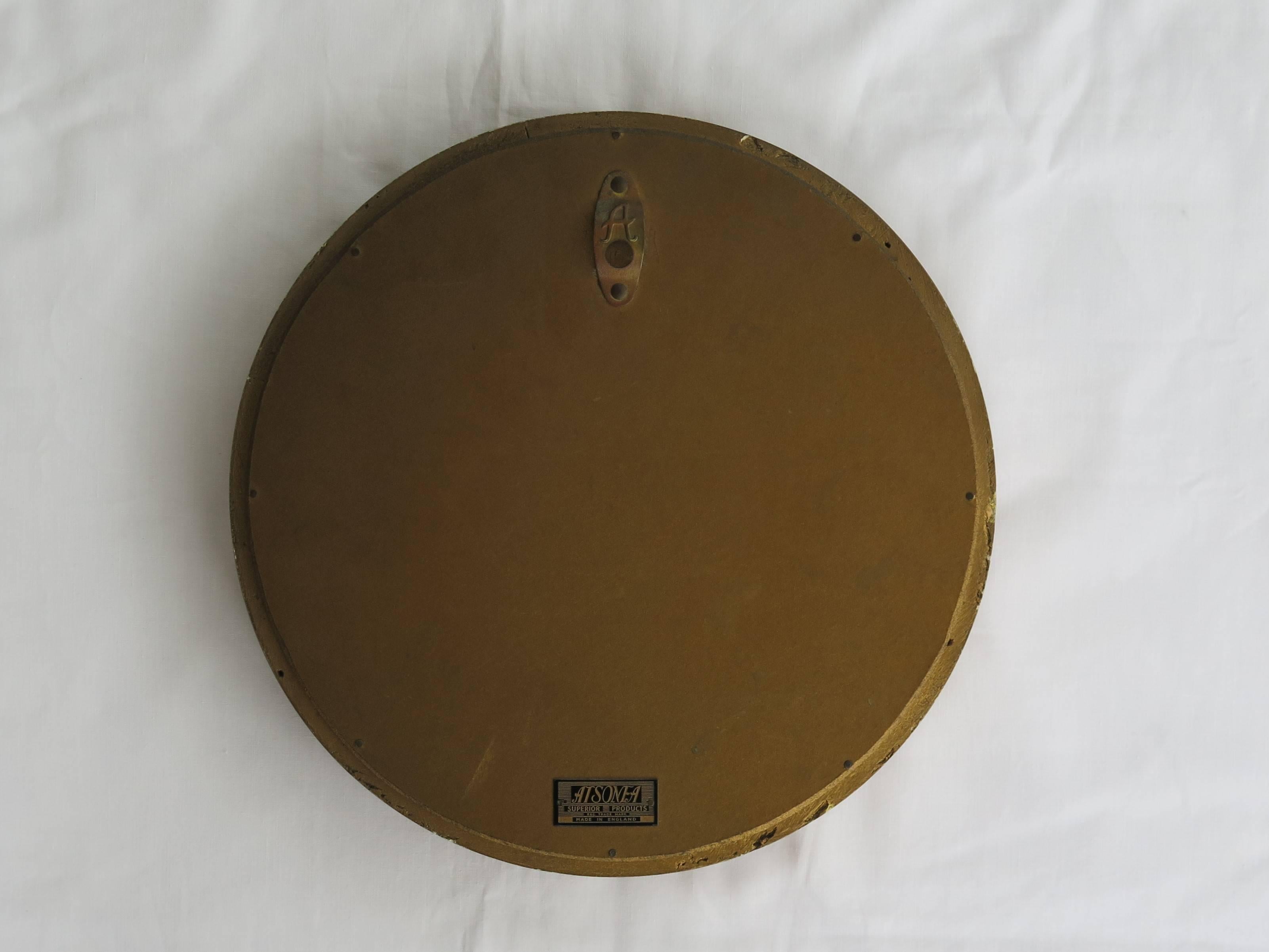 Round Convex Wall Mirror Ribbon and Ball Detail Regency Style 10.5 inch, Ca 1930 7