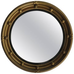 Round Convex Wall Mirror Ribbon and Ball Detail Regency Style 10.5 inch, Ca 1930
