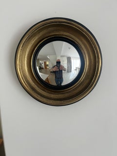 Small Round Convex Wall Mirror, Wood Frame, Regency Style, Late 20th C