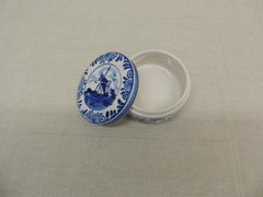 Small Round Delft Blue and White Trinket Box with Lid