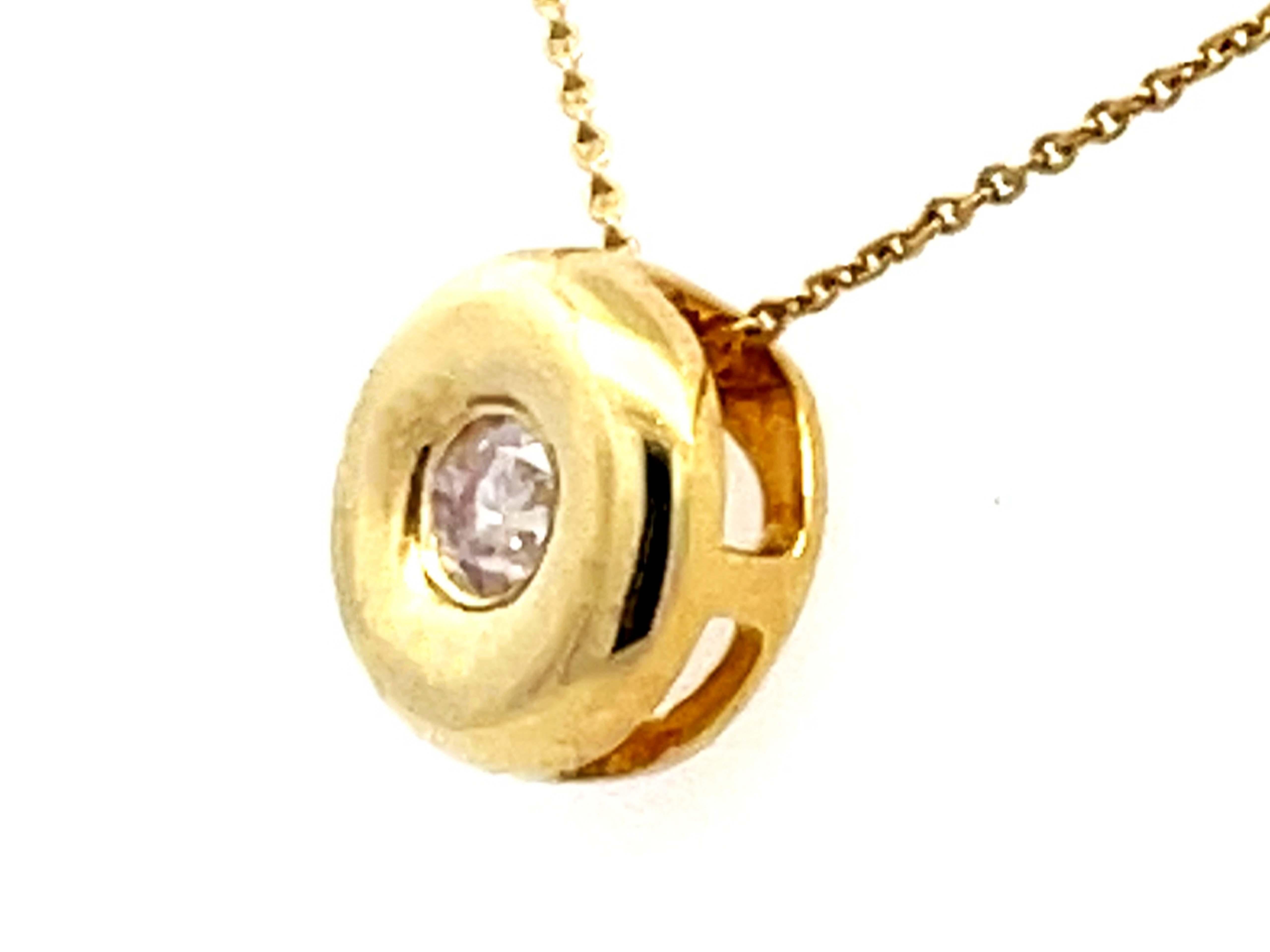 Modern Small Round Diamond Pendant Necklace 18k Yellow Gold For Sale