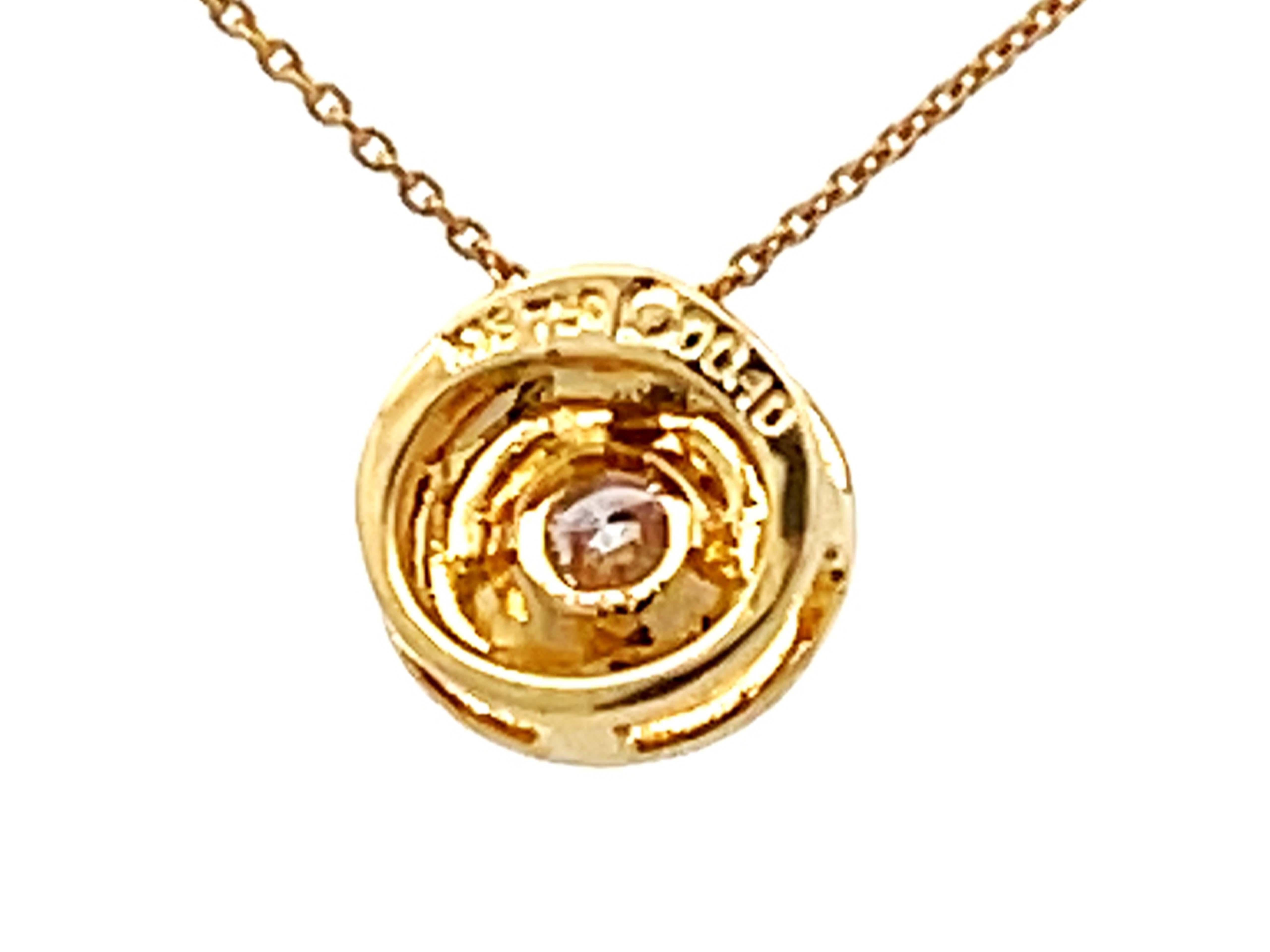 Women's Small Round Diamond Pendant Necklace 18k Yellow Gold For Sale