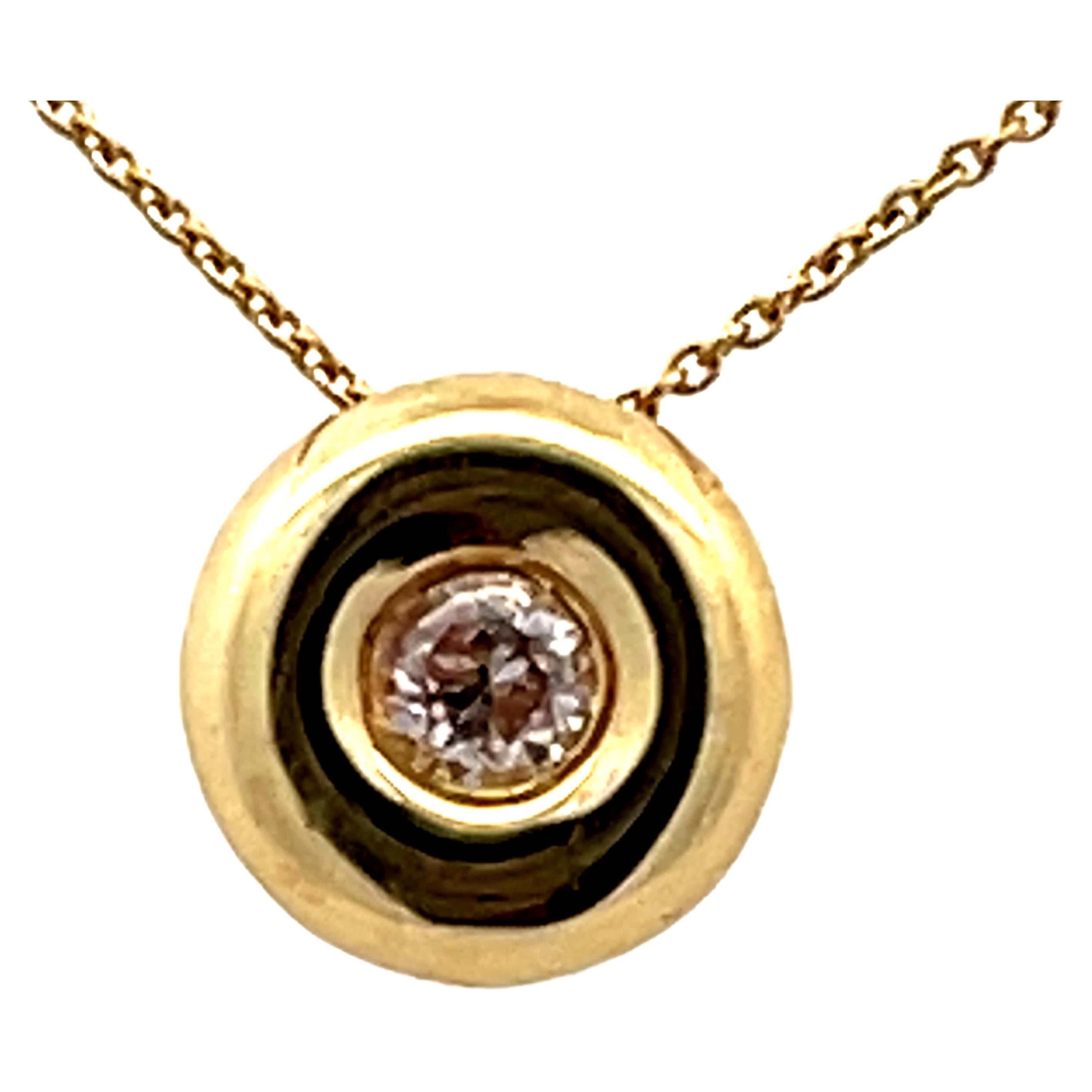 Small Round Diamond Pendant Necklace 18k Yellow Gold For Sale