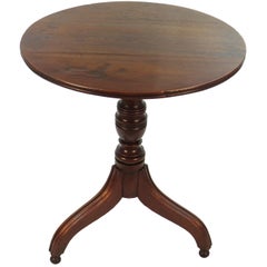 Small Round English Oak Victorian Pedestal Tripod Side Table