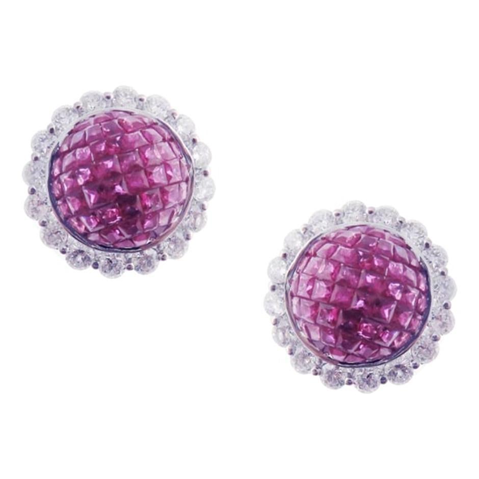 Small Round Invisible Ruby Earring Ring Set For Sale 1