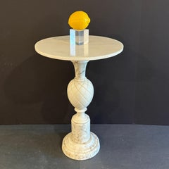 Small Round Italian Alabaster Marble Gueridon Side Stand Table with Pineapple