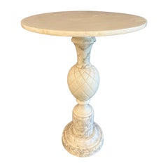 Small Round Italian Alabaster Marble Gueridon Side Stand Table with Pineapple