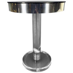 Small Round Italian Midcentury Lucite And Glass Top Side Table