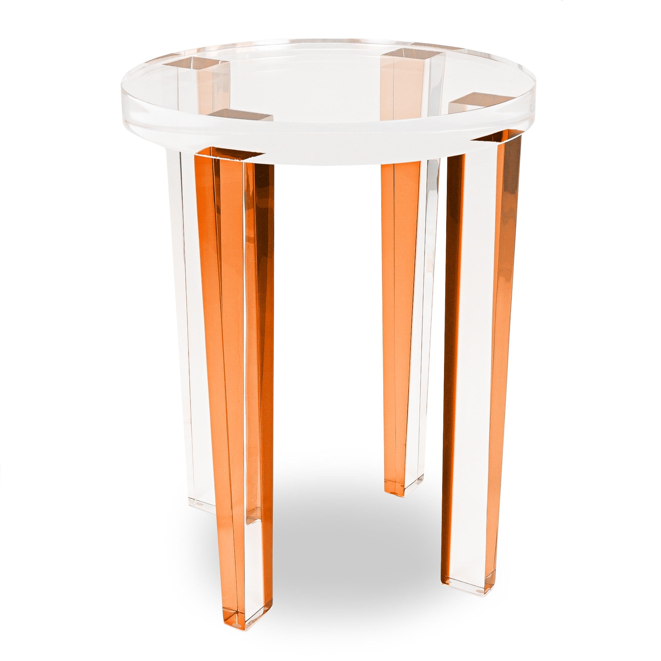 Small Round Lucite Four-Leg Side Table For Sale 4