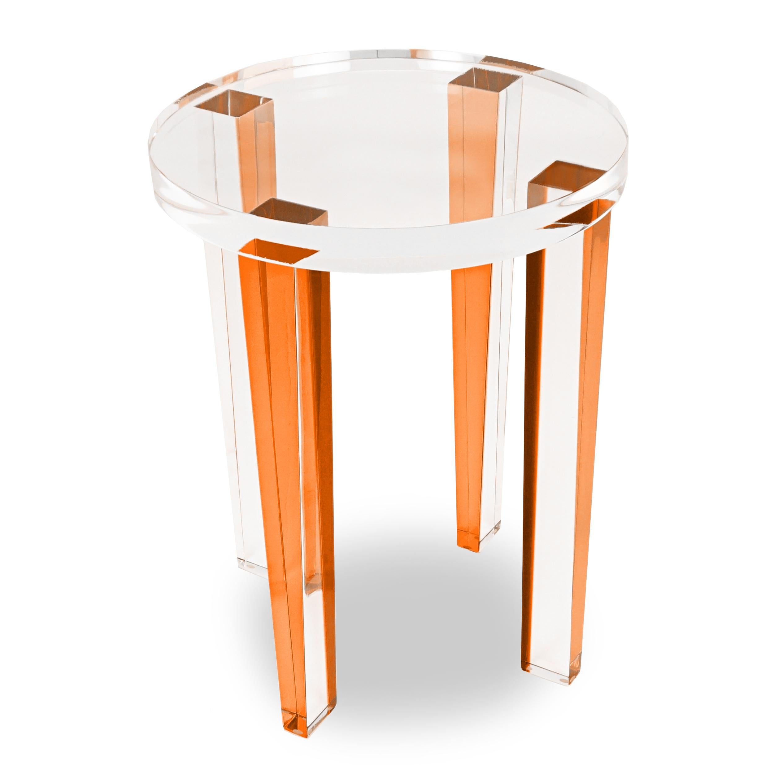 Small Round Lucite Four-Leg Side Table For Sale 5
