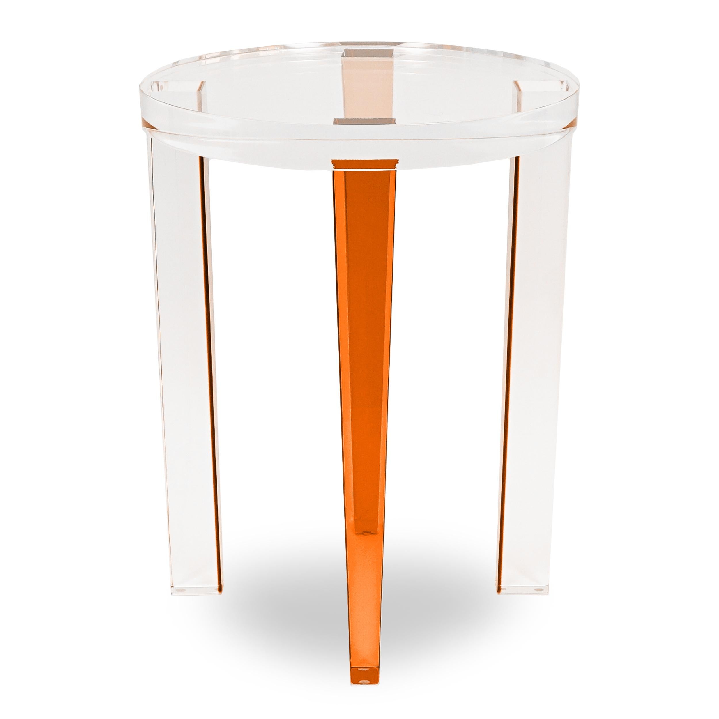 Contemporary Small Round Lucite Four-Leg Side Table For Sale