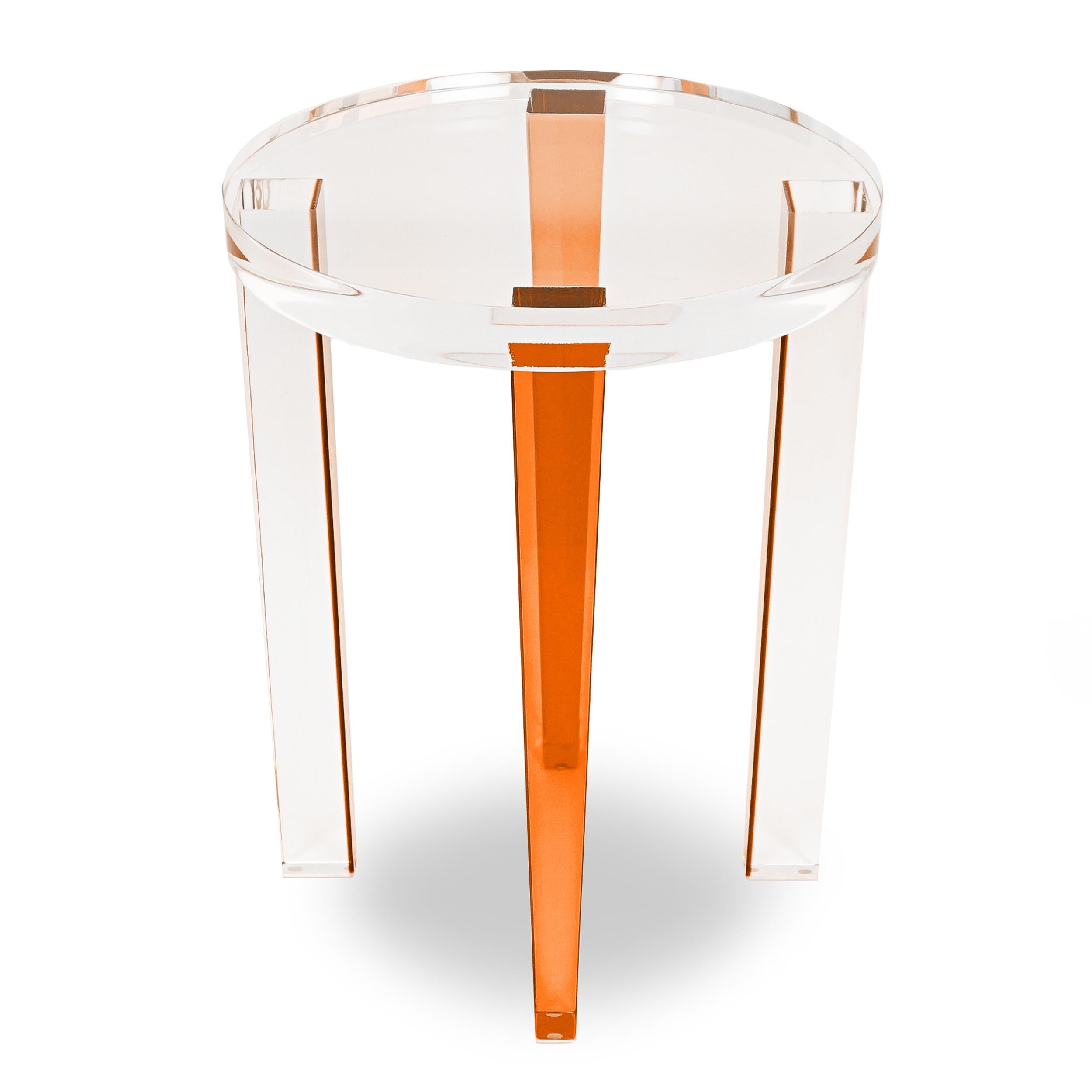 Small Round Lucite Four-Leg Side Table For Sale 1