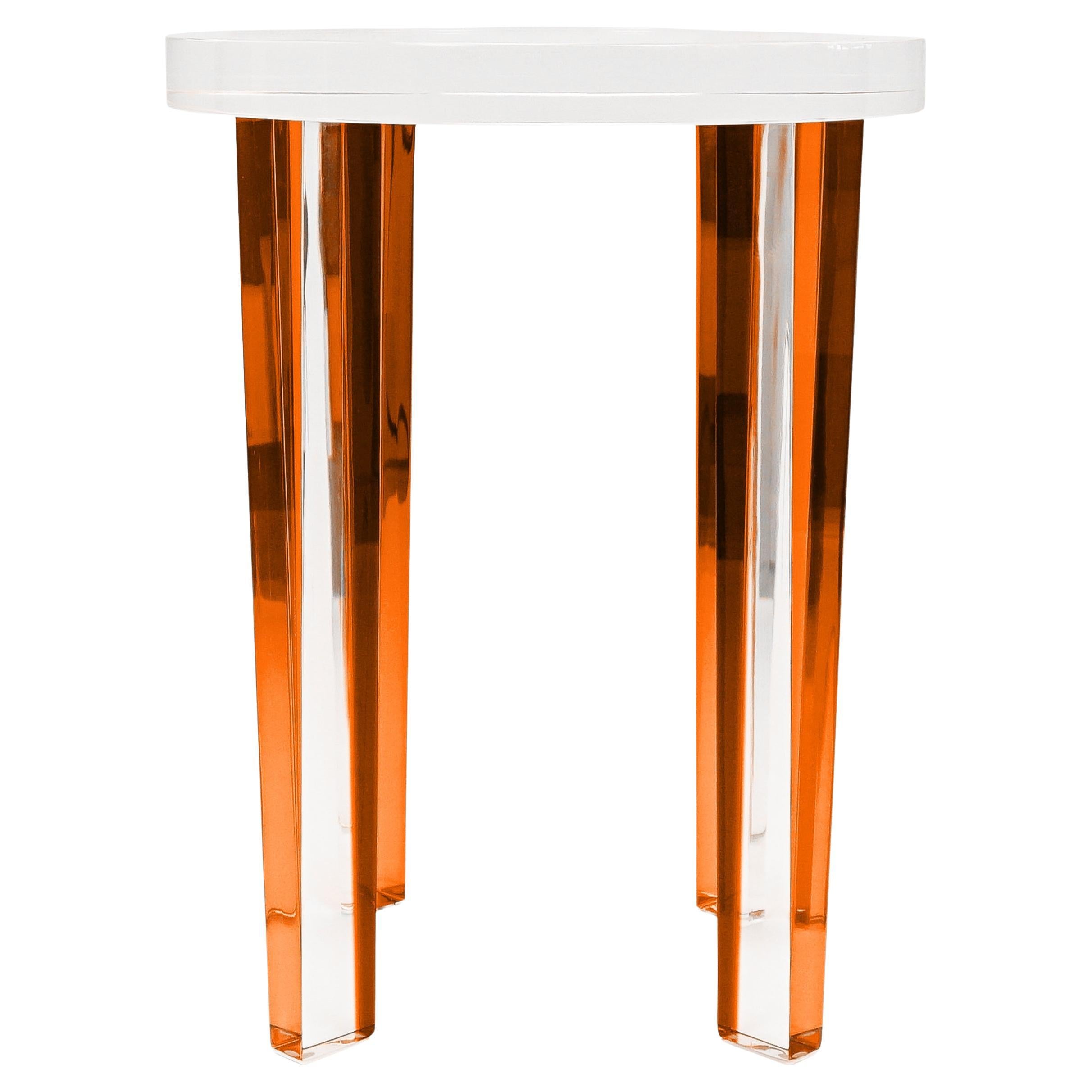 Small Round Lucite Four-Leg Side Table For Sale