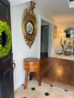 Pequeño bloque de carnicero vintage redondo, restaurado con LEDs internos