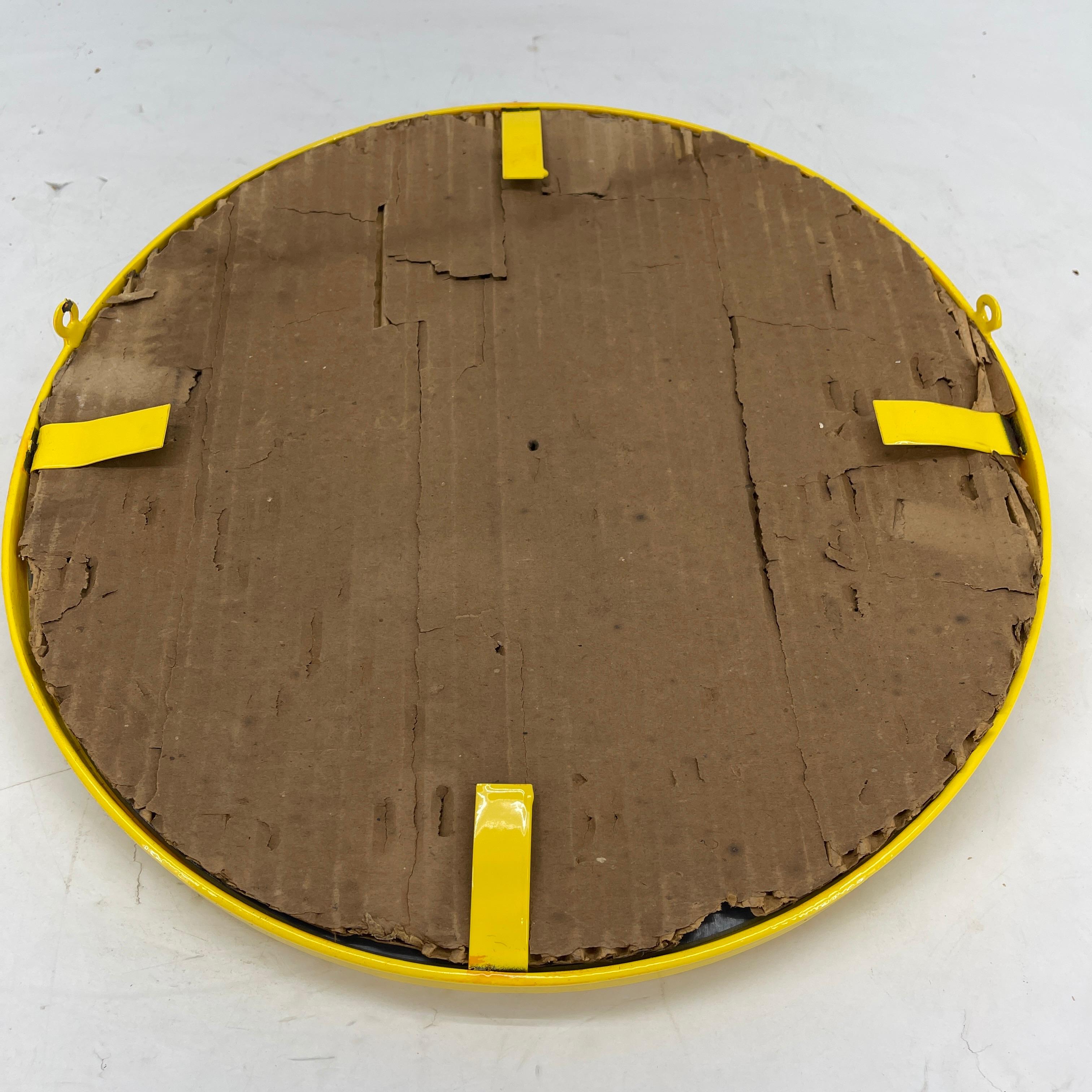 Small Round Mid-Century Modern Bright Yellow Wall Mirror, Newly Powder-Coated For Sale 1
