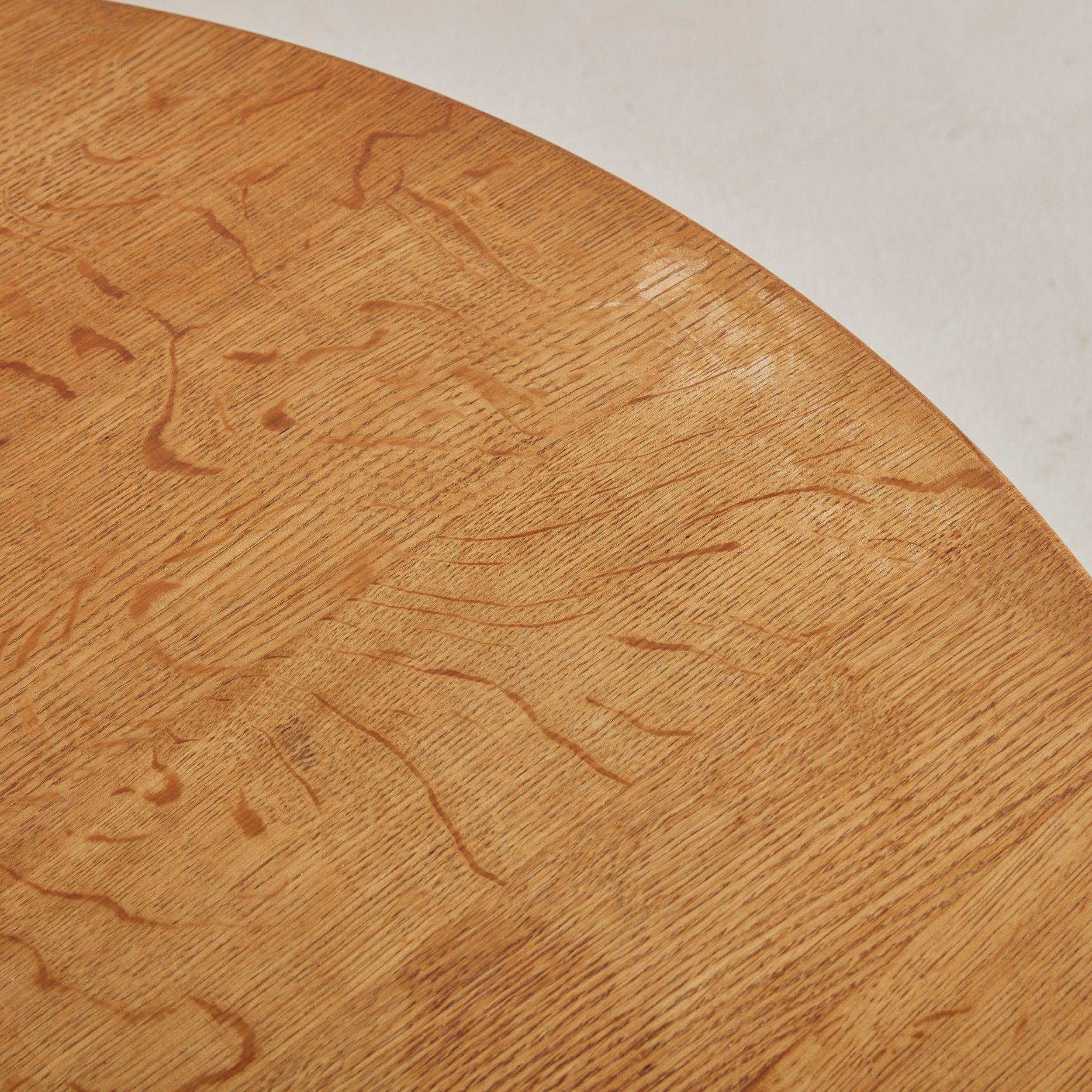 Small Round Oak Coffee Table Attributed to Henning Kjærnulf, Denmark 1960s 3
