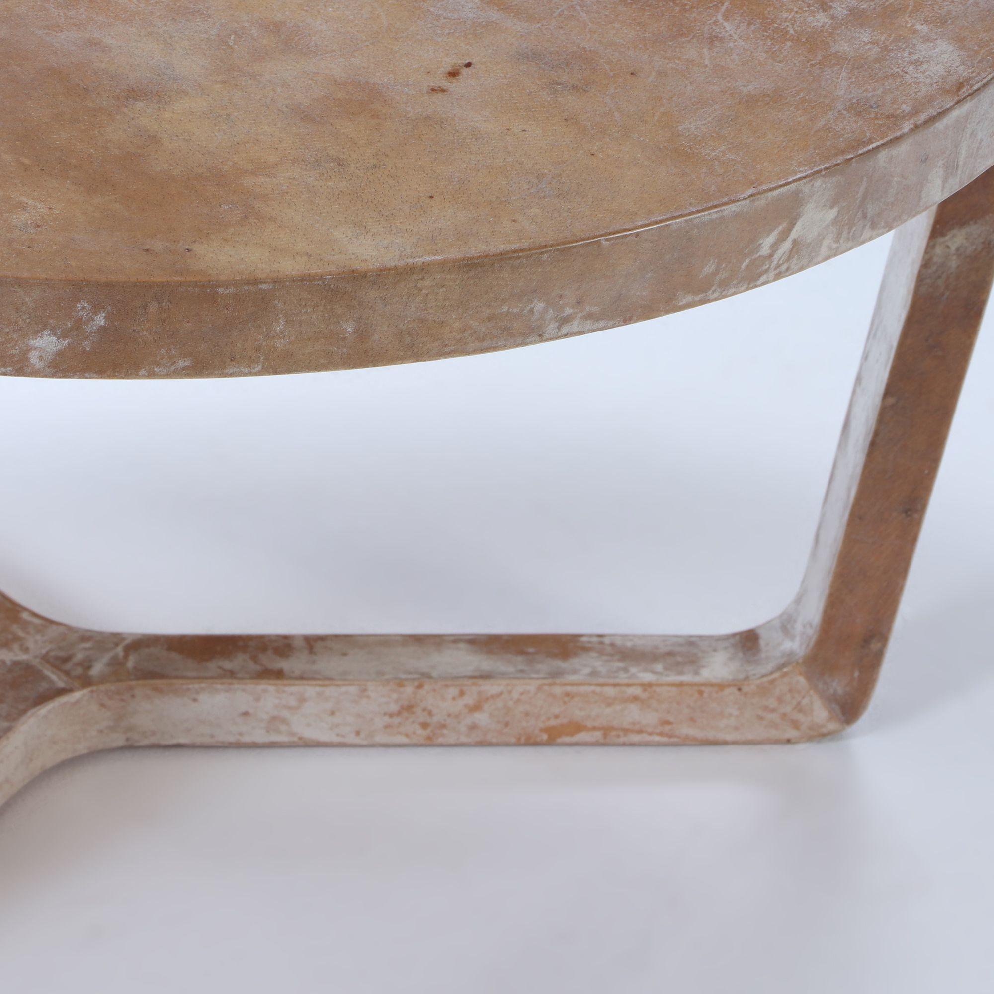 Small round parchment covered coffee table made in our workshops. In Excellent Condition For Sale In Philadelphia, PA