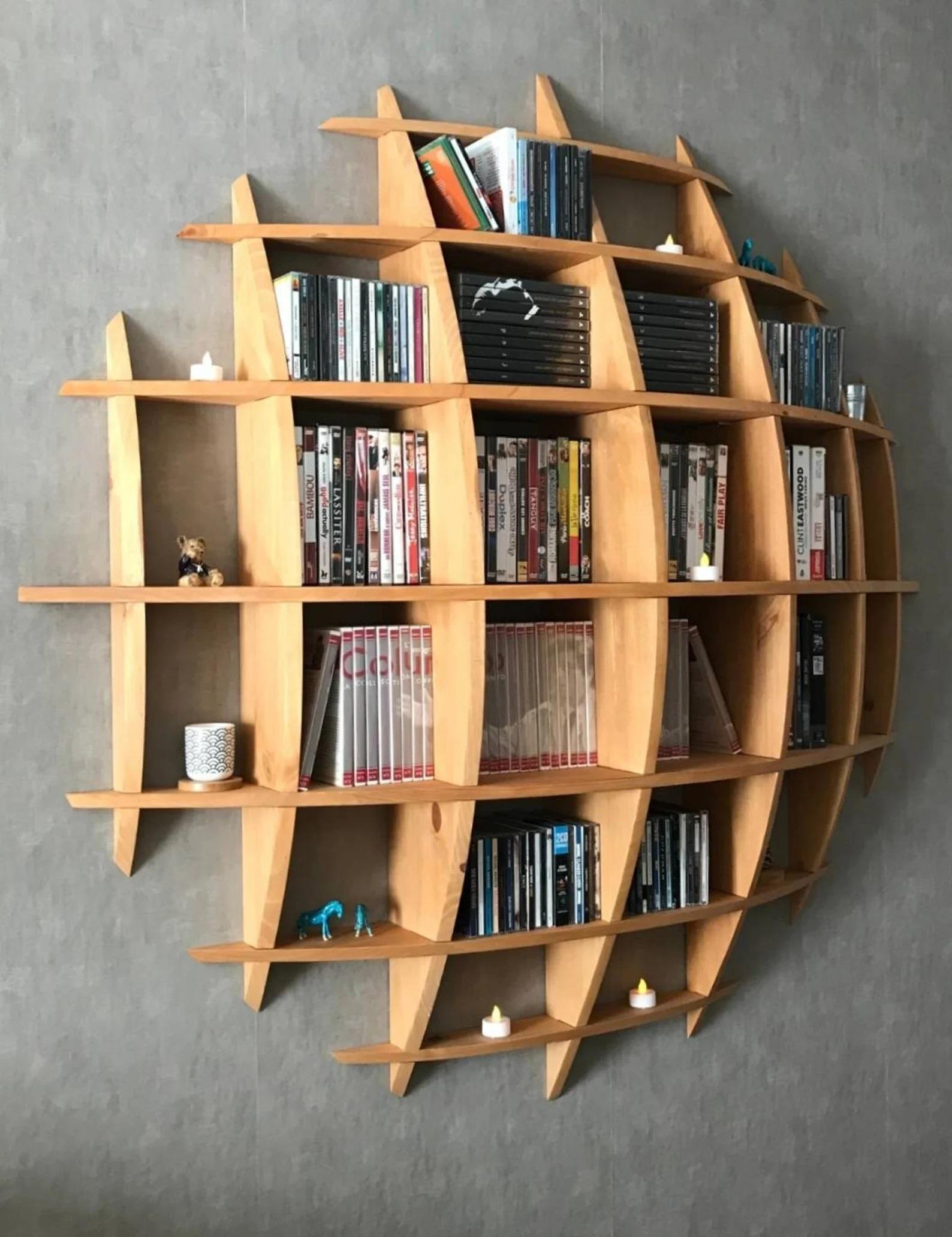 Post-Modern Small Round Pine Shelves by David Renault For Sale