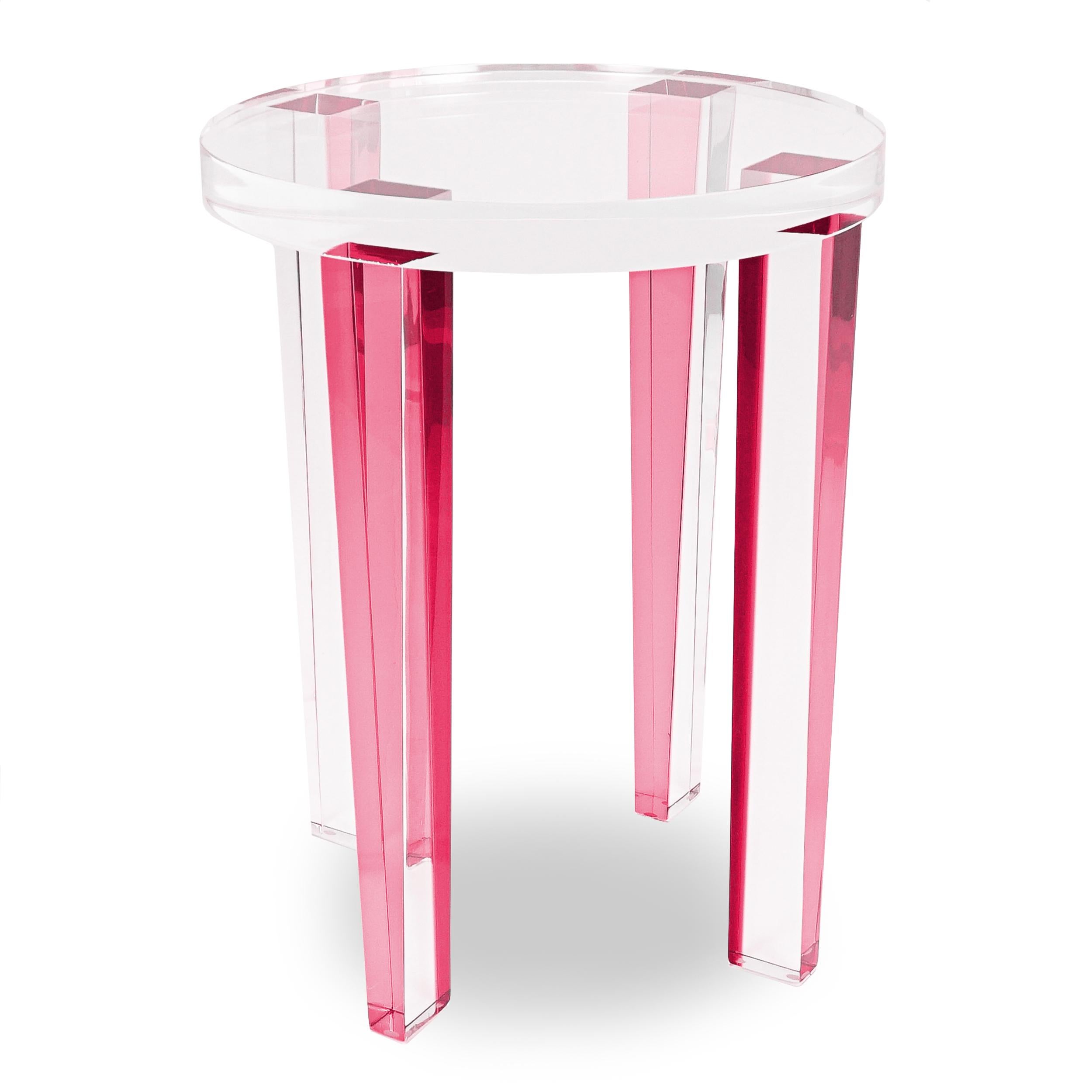 Small Round Pink / Berry Lucite Side Table For Sale 4