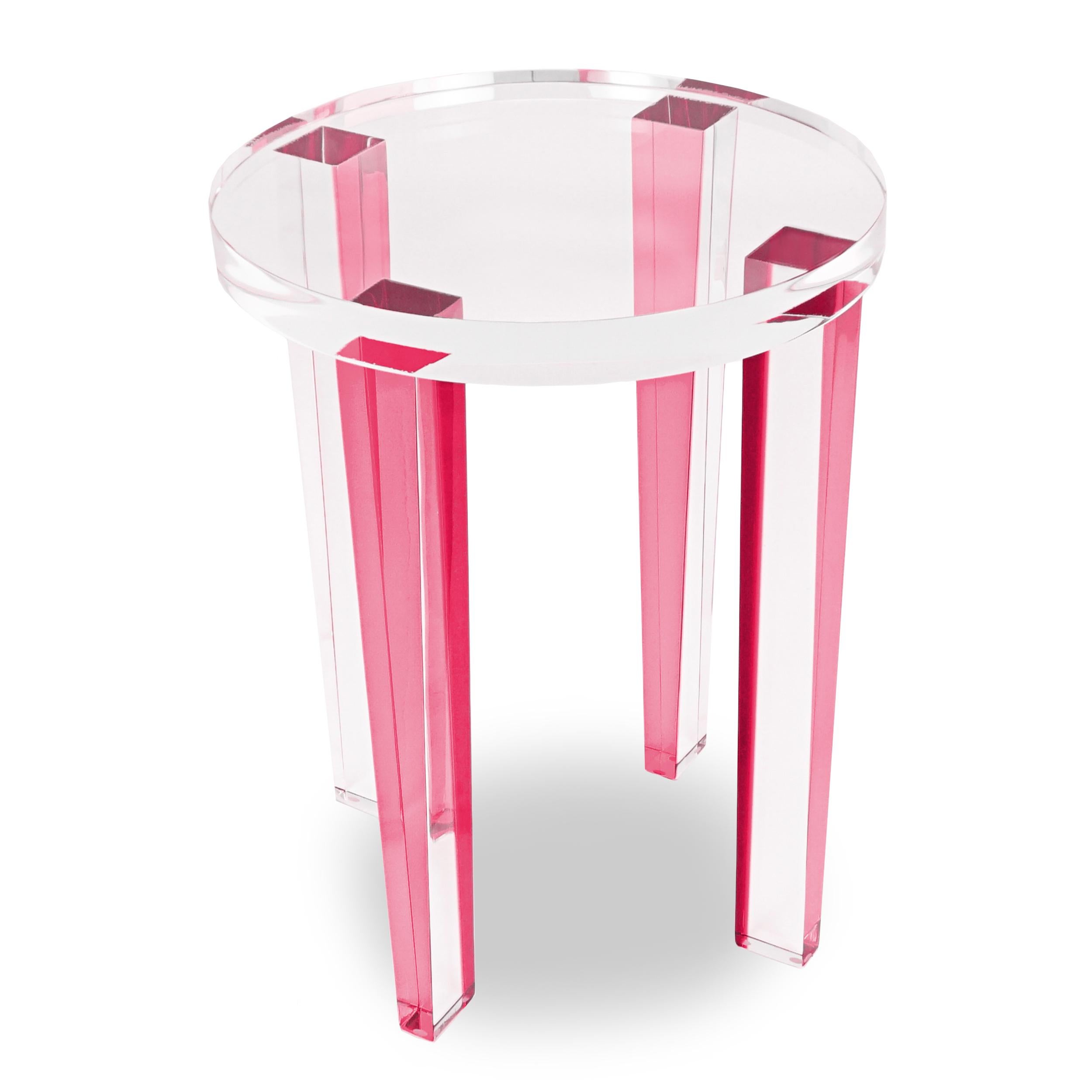 Small Round Pink / Berry Lucite Side Table For Sale 5
