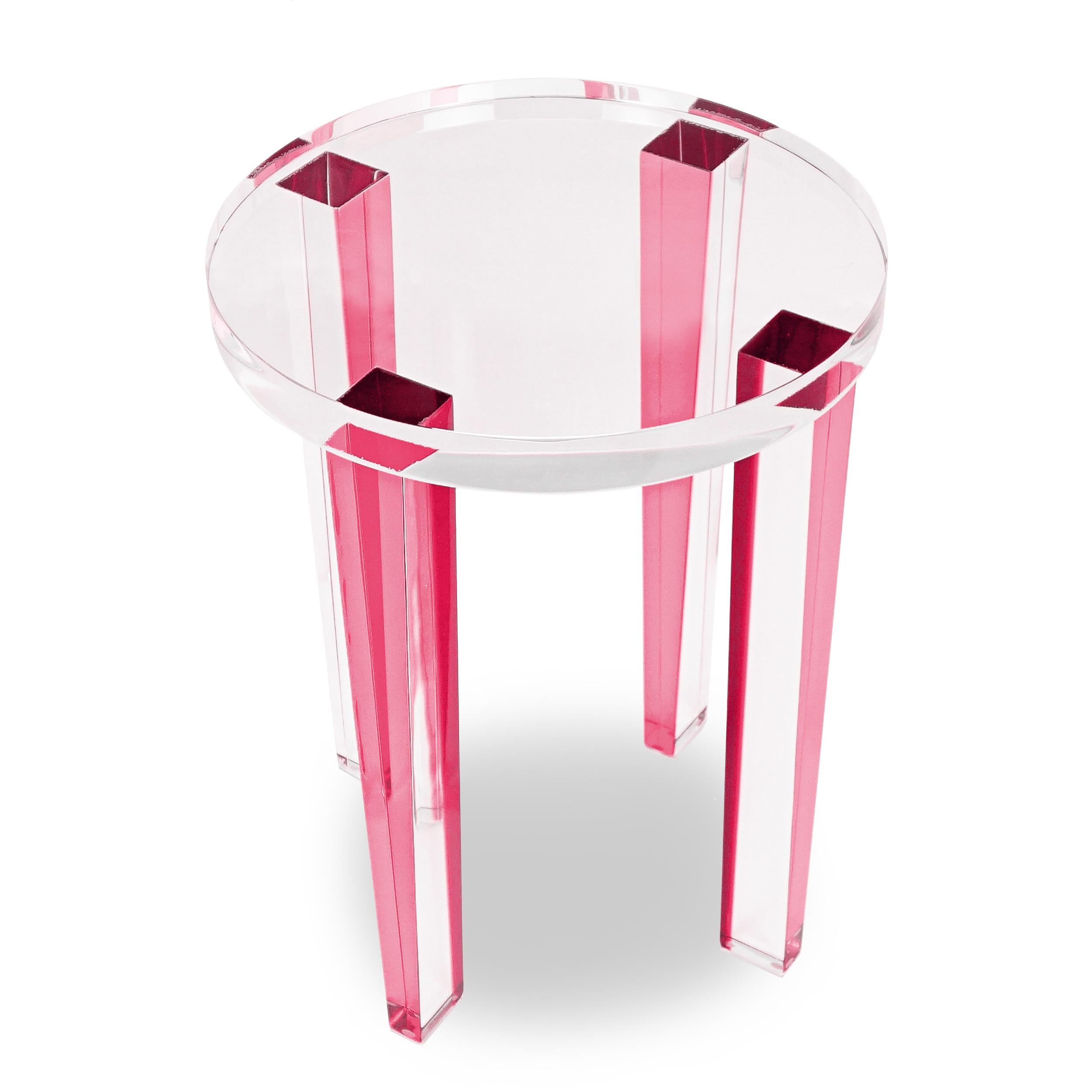 Small Round Pink / Berry Lucite Side Table For Sale 6