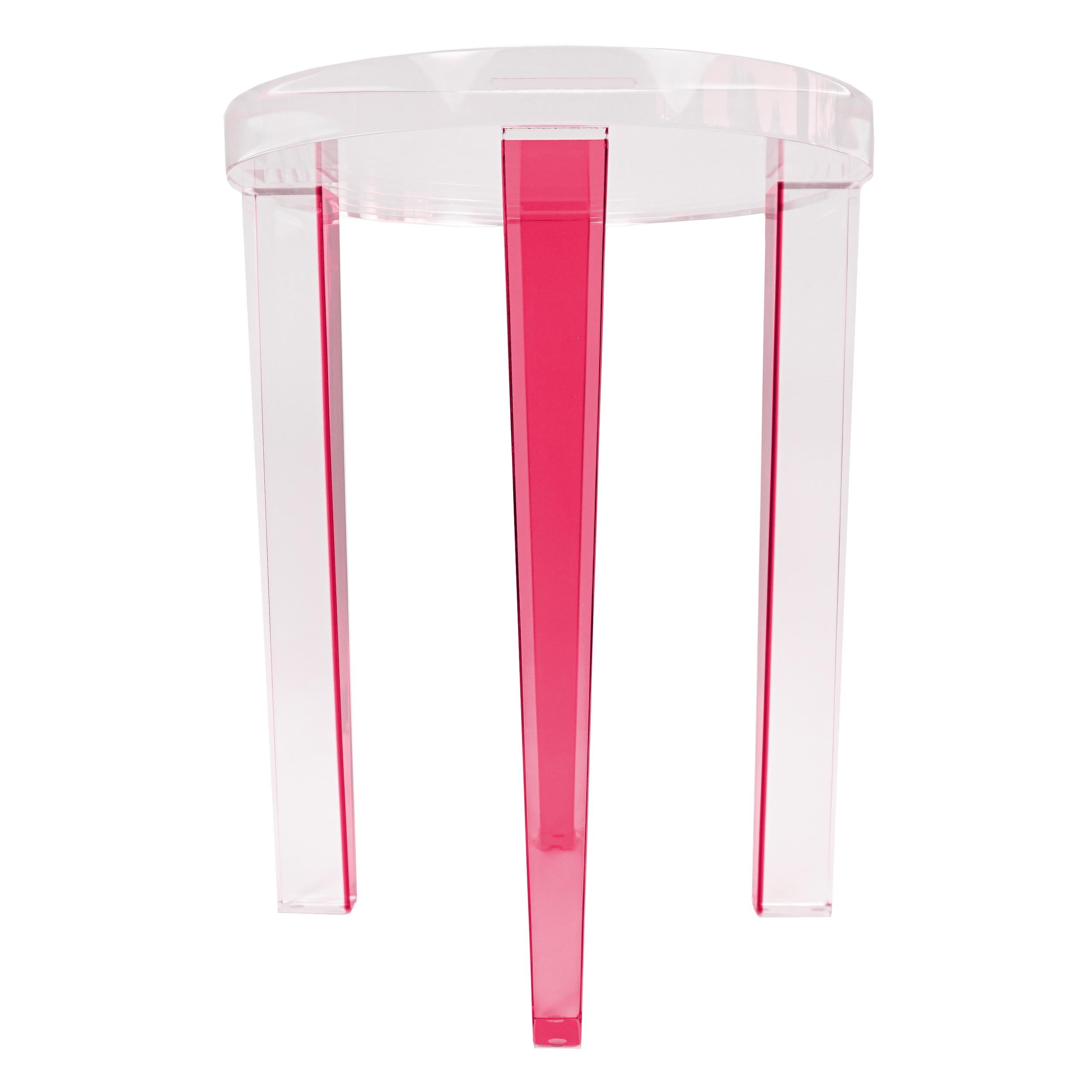 Small Round Pink / Berry Lucite Side Table For Sale 7