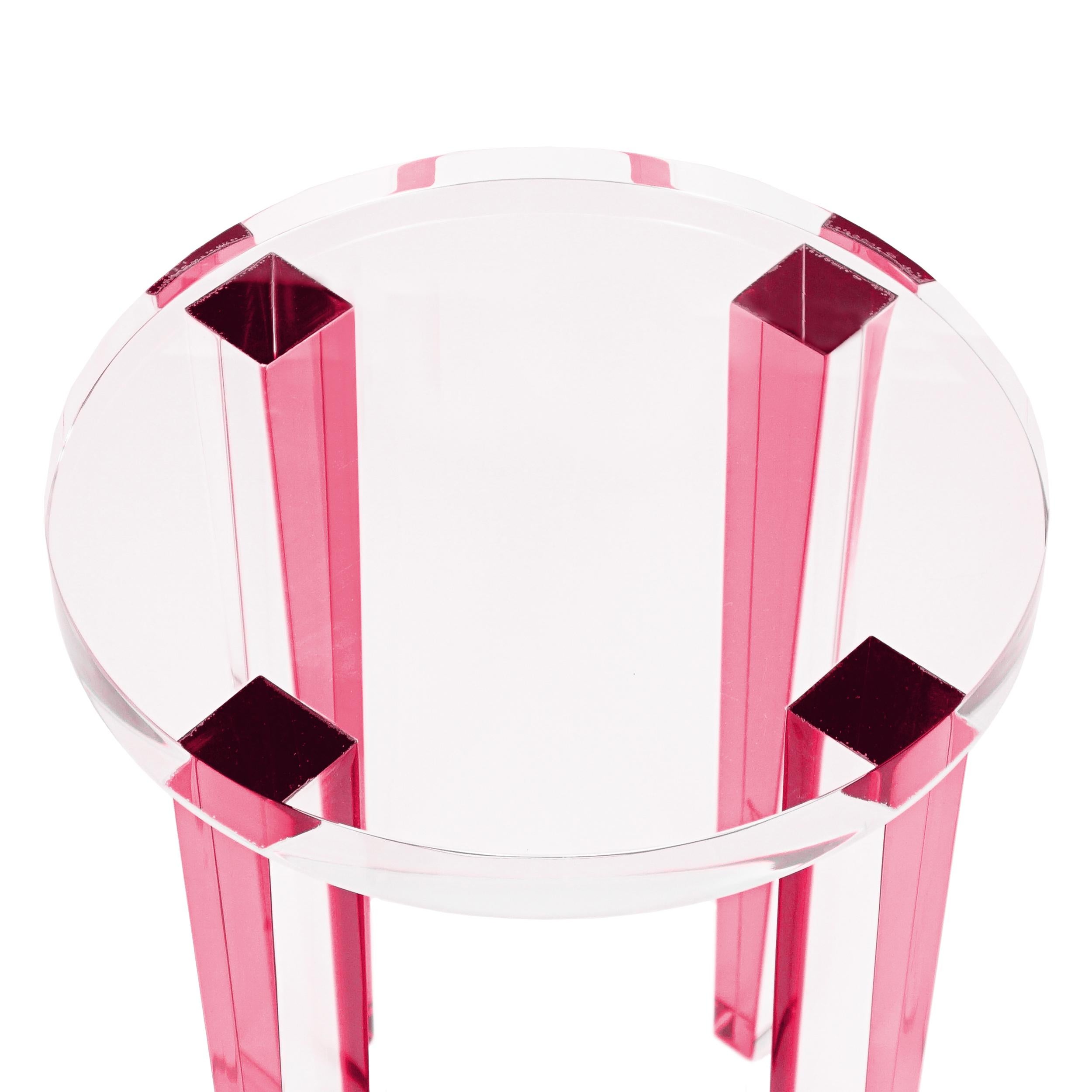 Small Round Pink / Berry Lucite Side Table For Sale 8