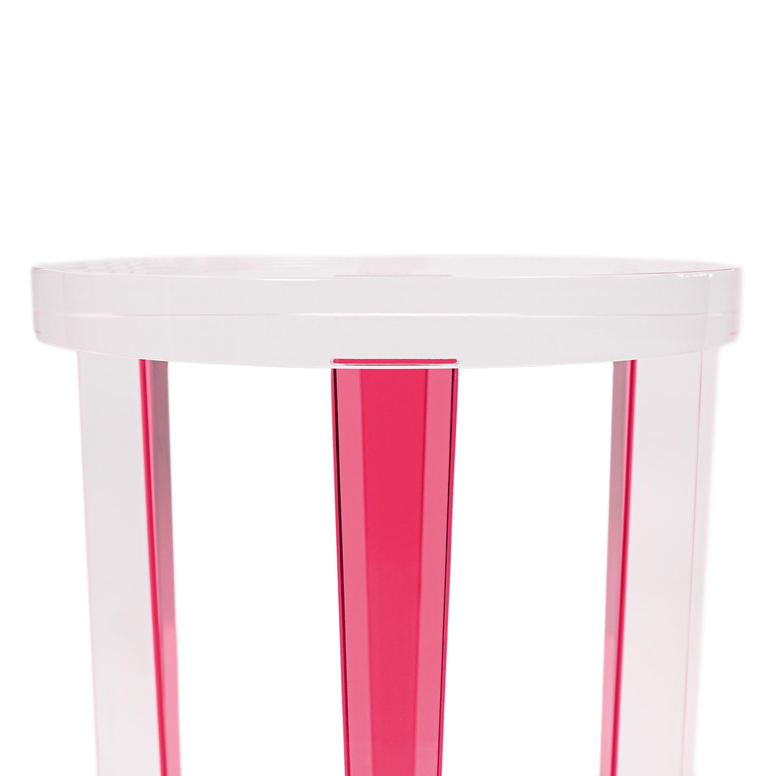 Small Round Pink / Berry Lucite Side Table For Sale 9