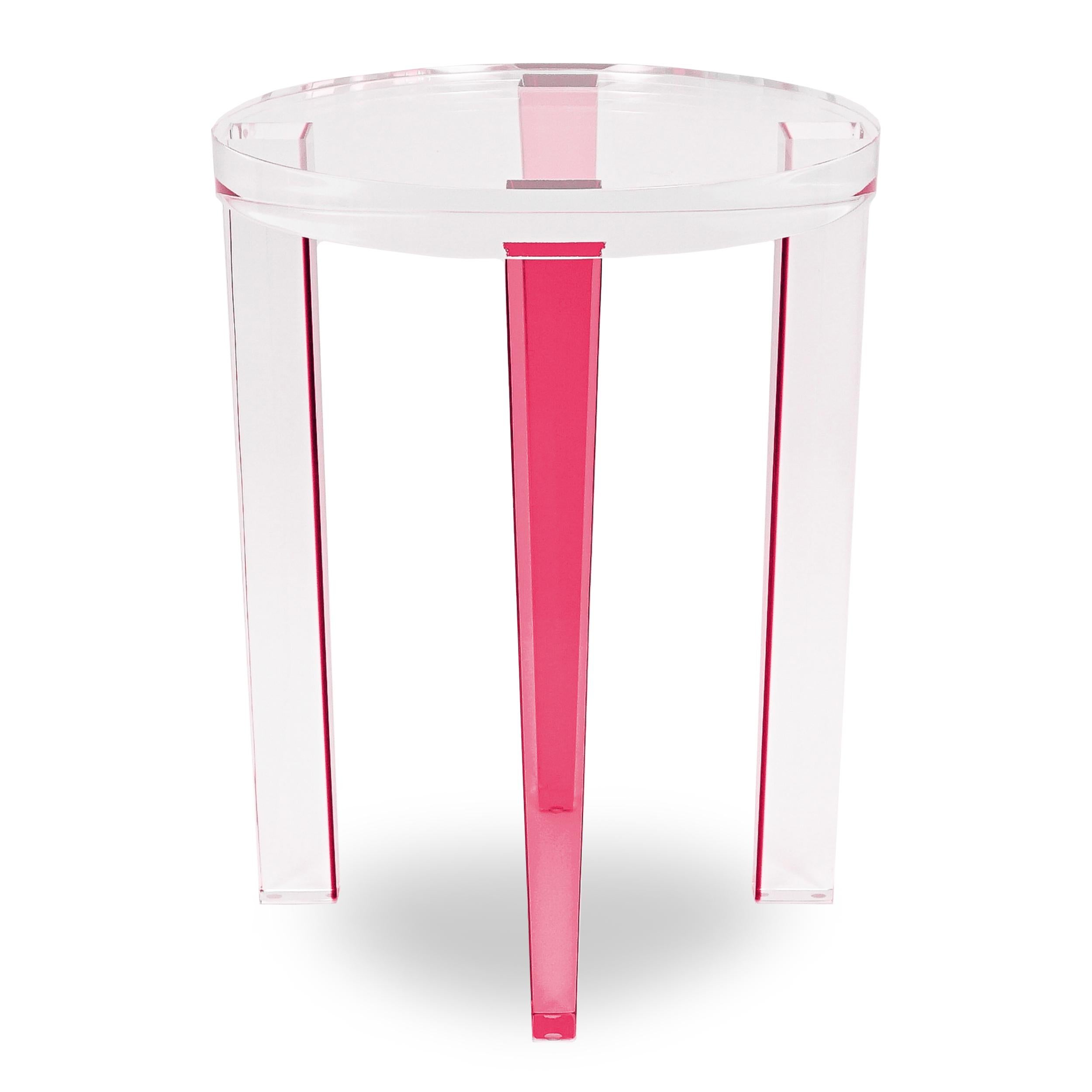 Contemporary Small Round Pink / Berry Lucite Side Table For Sale