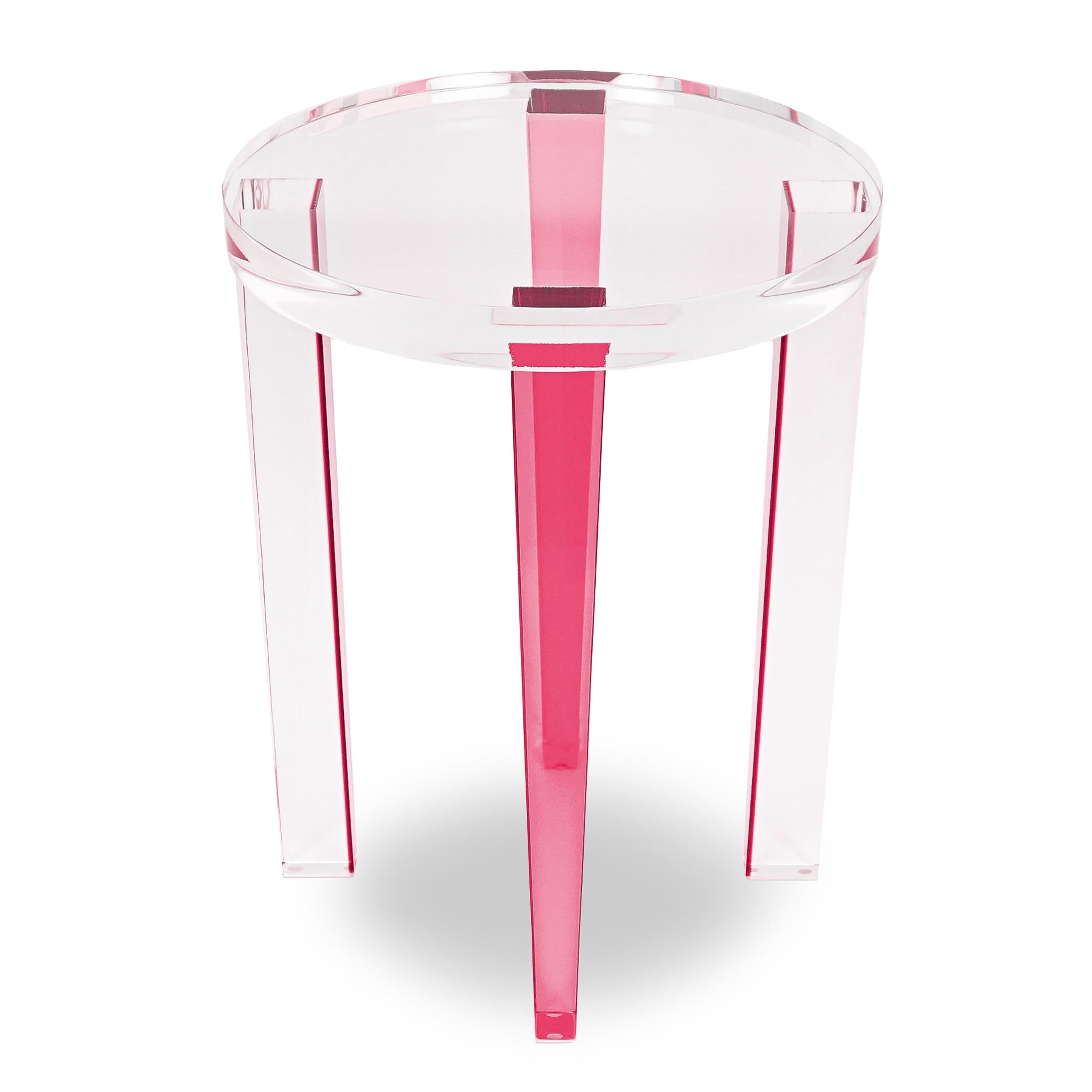 Small Round Pink / Berry Lucite Side Table For Sale 1