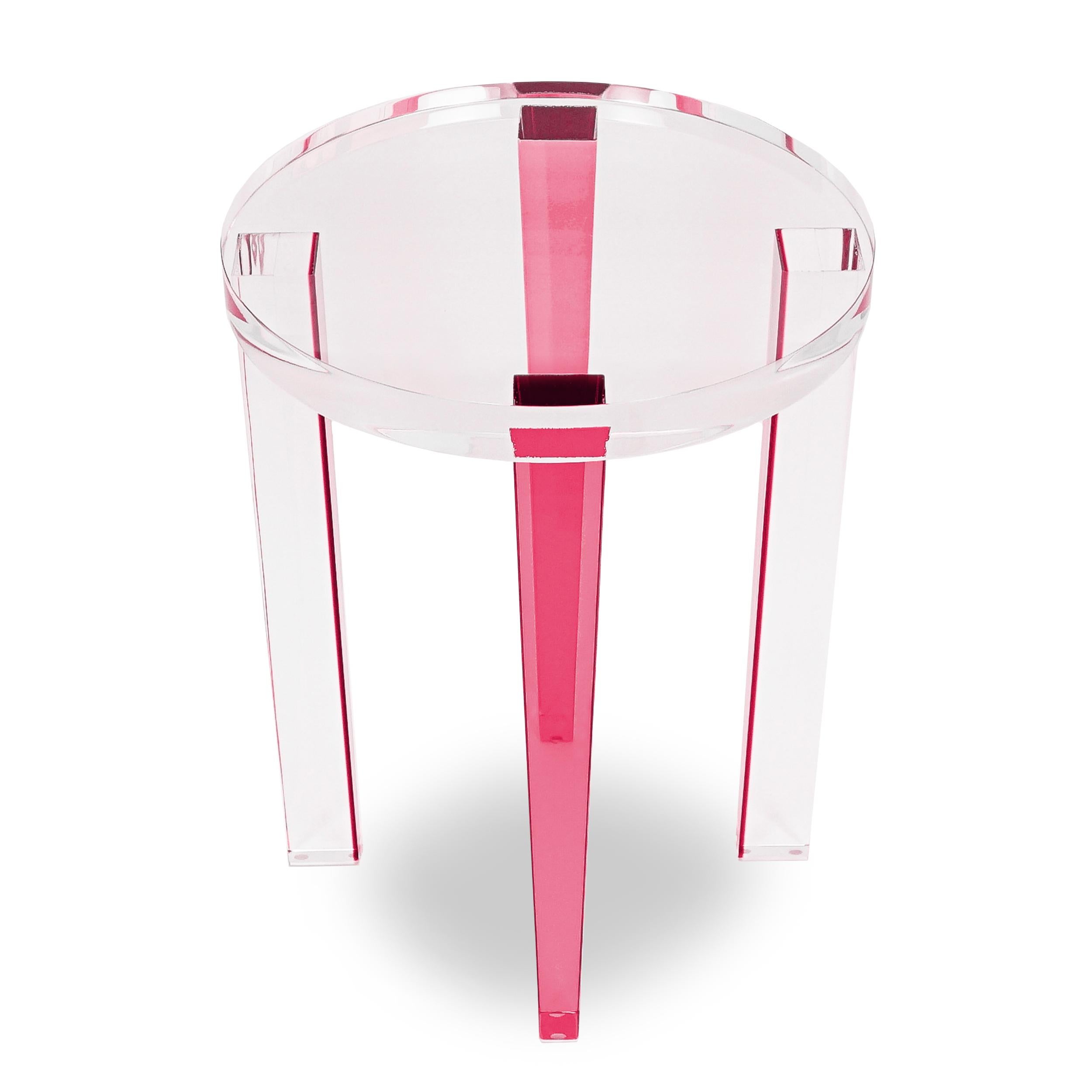 Small Round Pink / Berry Lucite Side Table For Sale 2