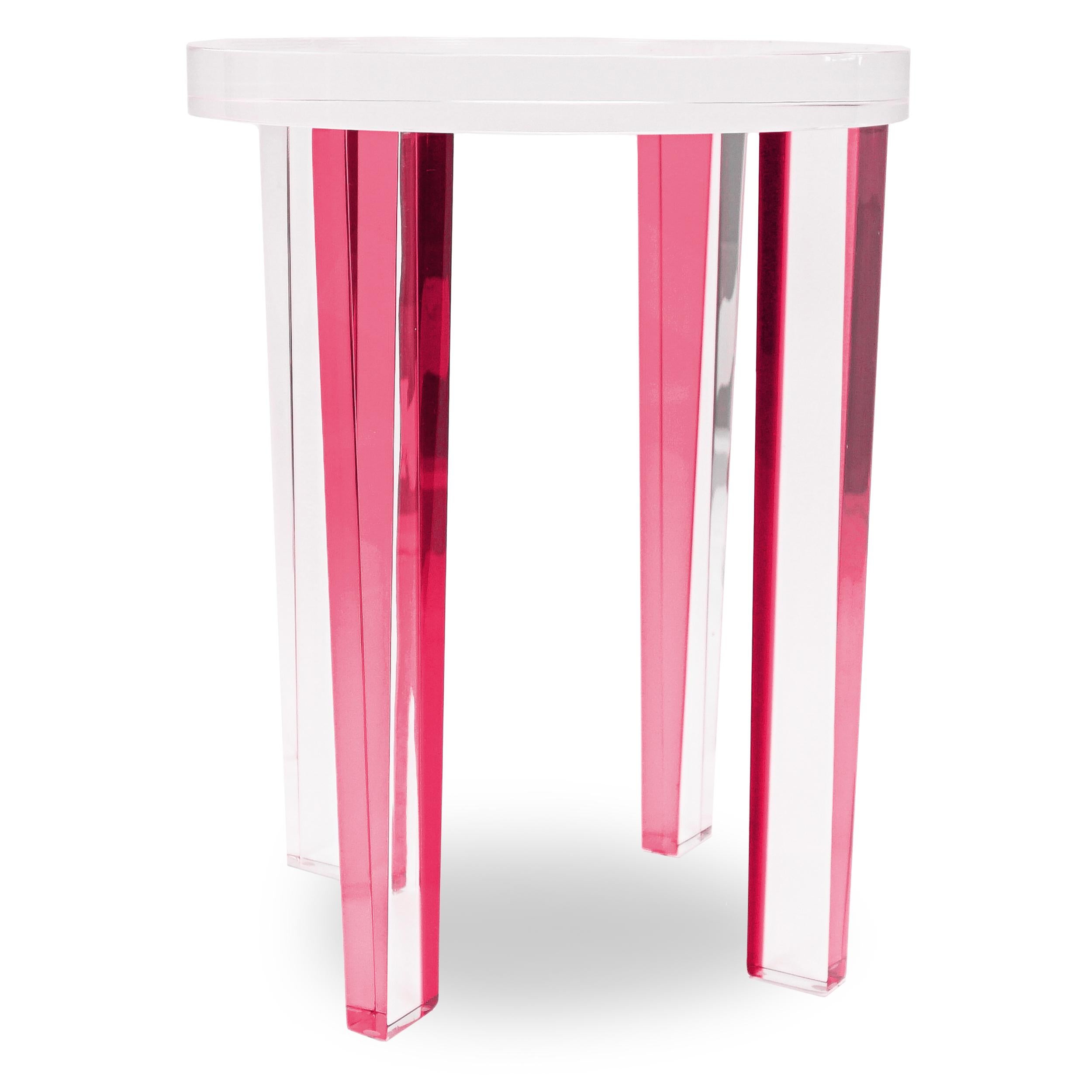 Small Round Pink / Berry Lucite Side Table For Sale 3