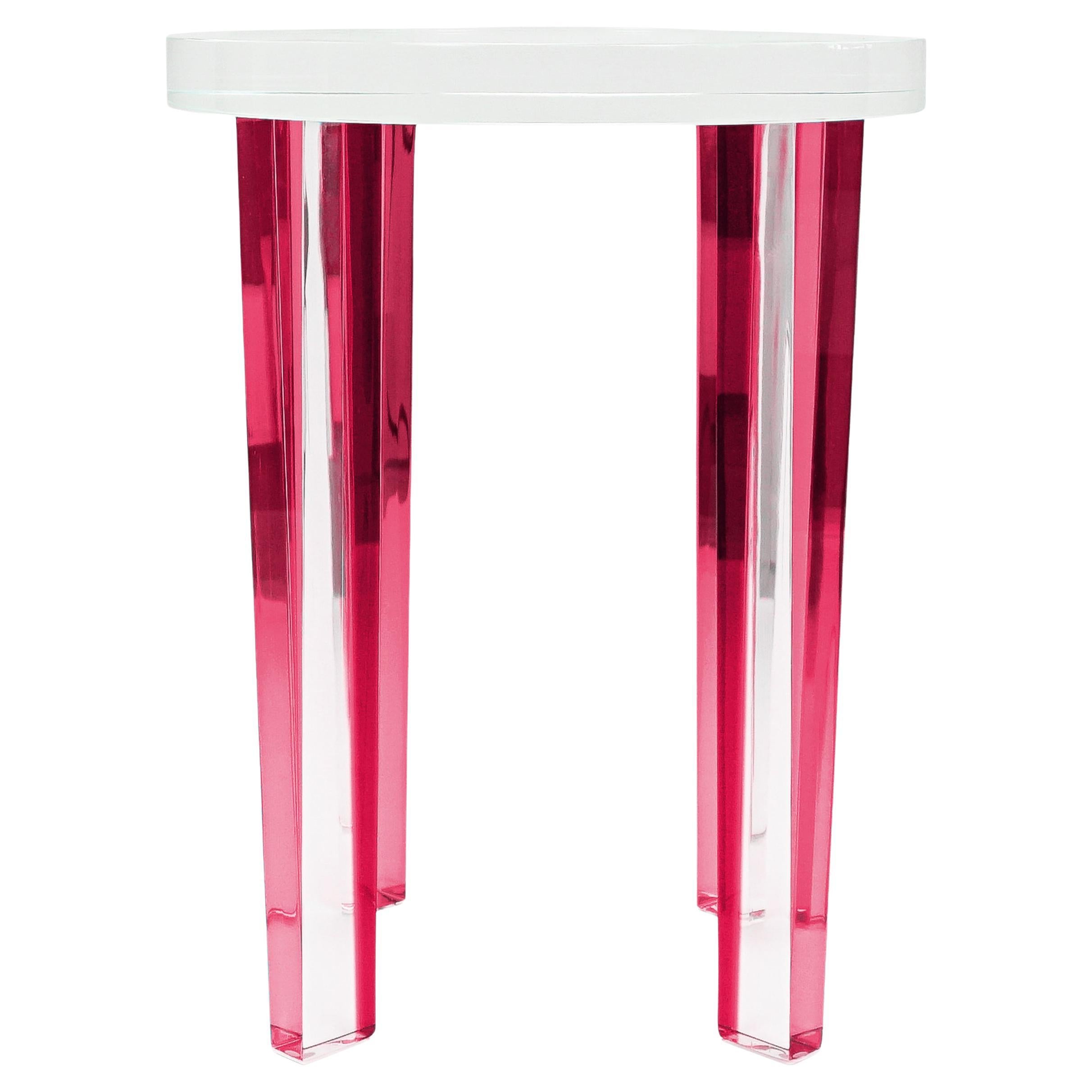 Small Round Pink / Berry Lucite Side Table