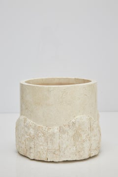Small Round Postmodern Tessellated Stone Rough and Smooth Planter, 1990s