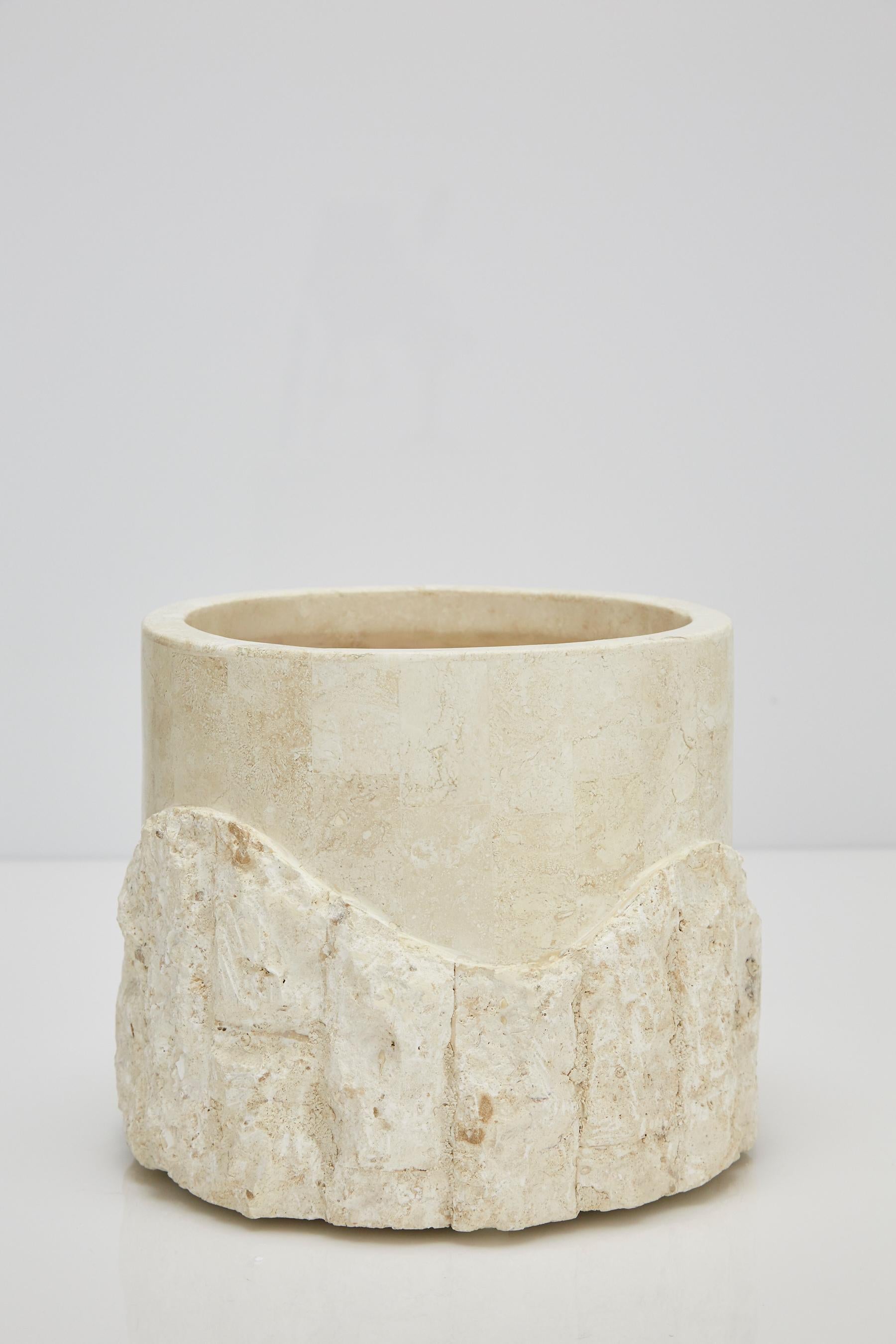 Philippine Small Round Postmodern Tessellated Stone Rough and Smooth Planter, 1990s For Sale