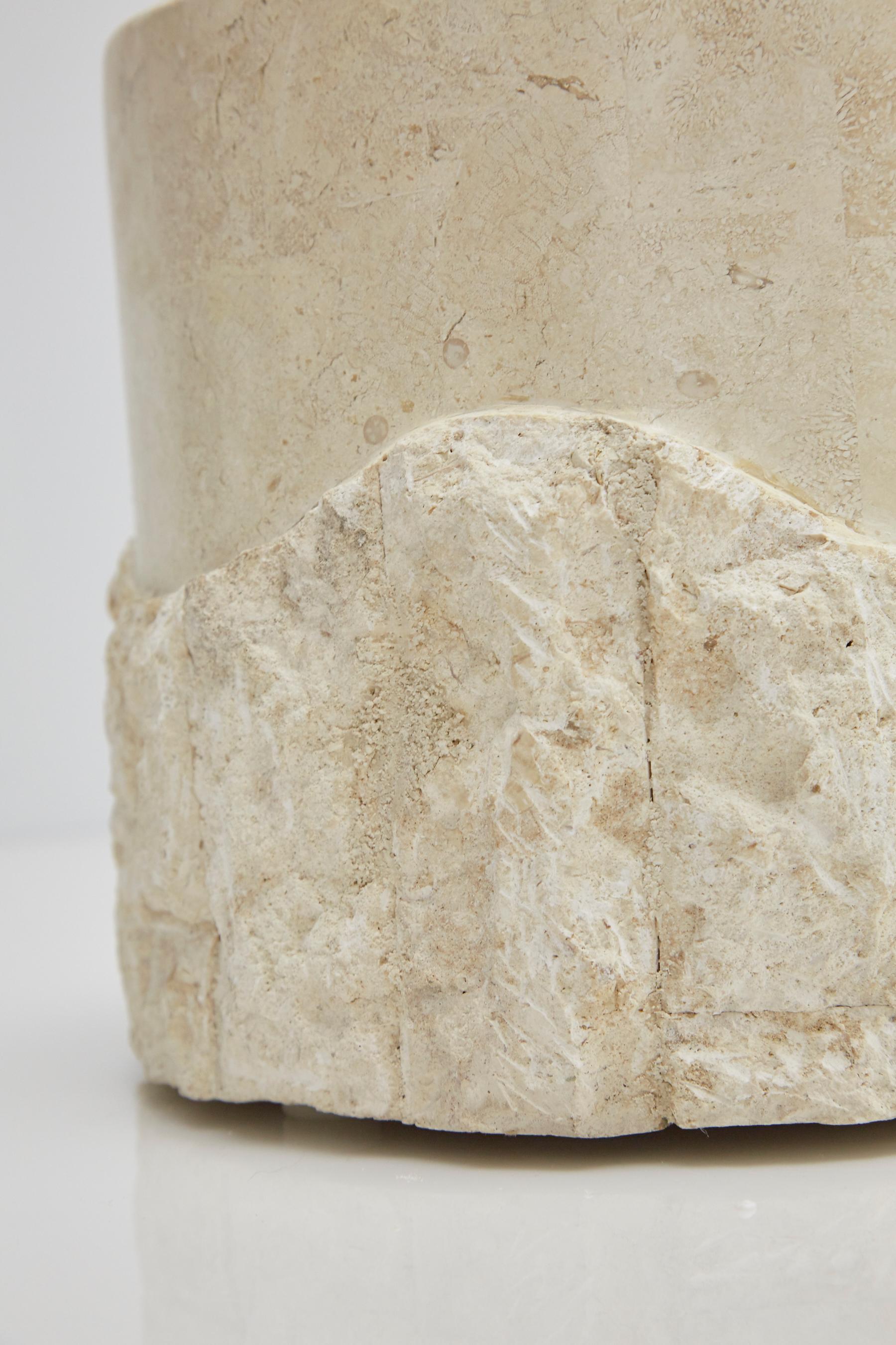 Small Round Postmodern Tessellated Stone Rough and Smooth Planter, 1990s For Sale 1