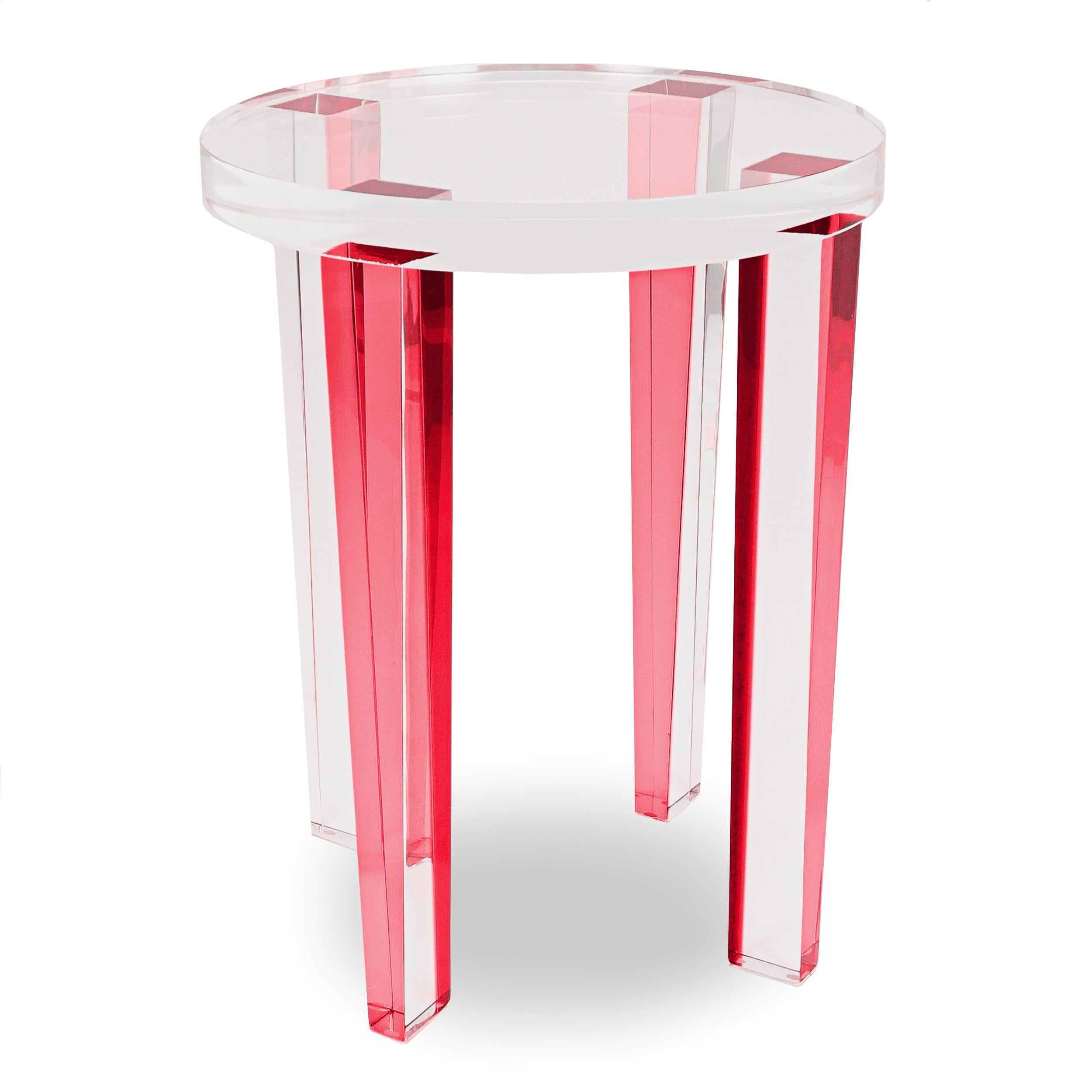 Small Round Red Lucite Four-Leg Side Table For Sale 4
