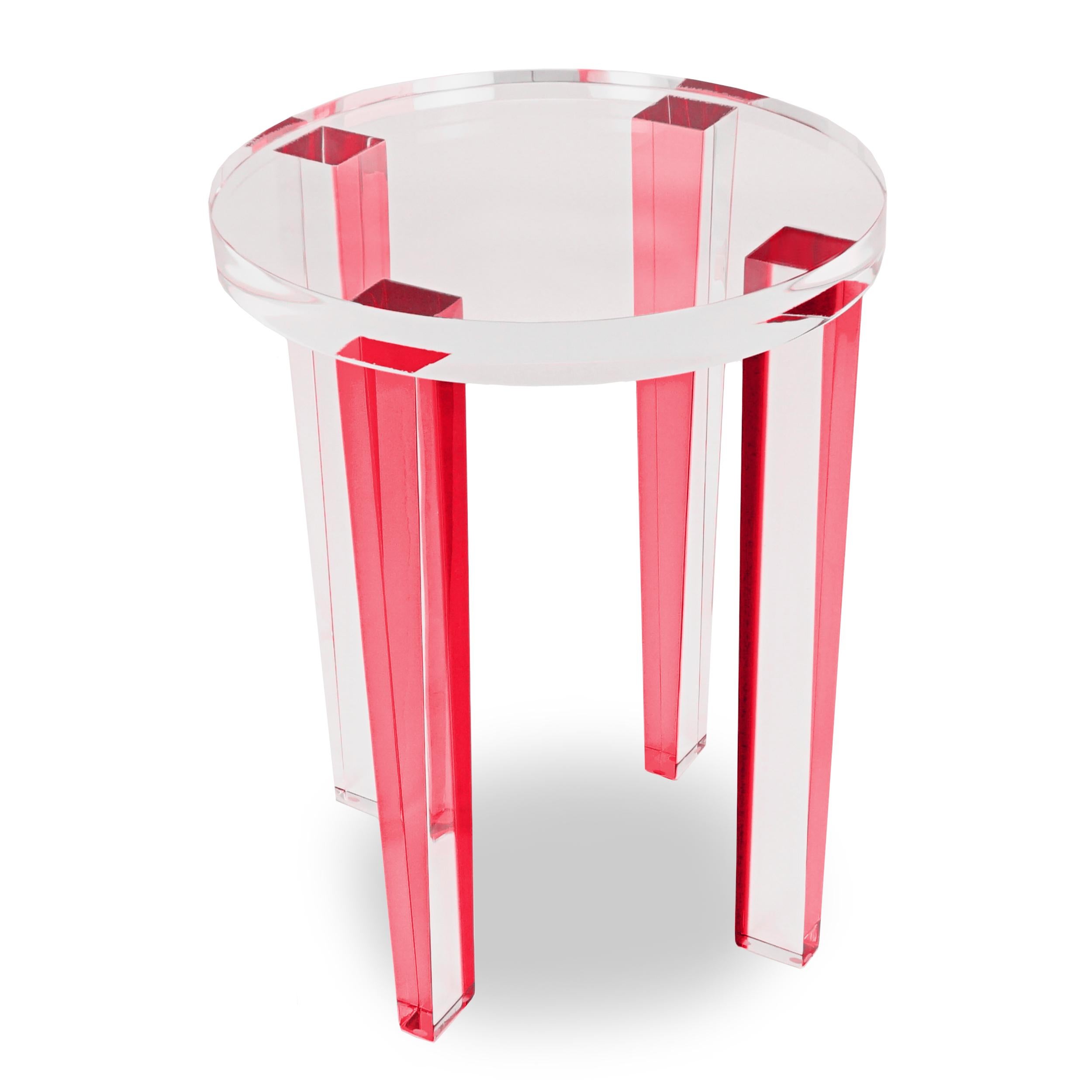 Small Round Red Lucite Four-Leg Side Table For Sale 5