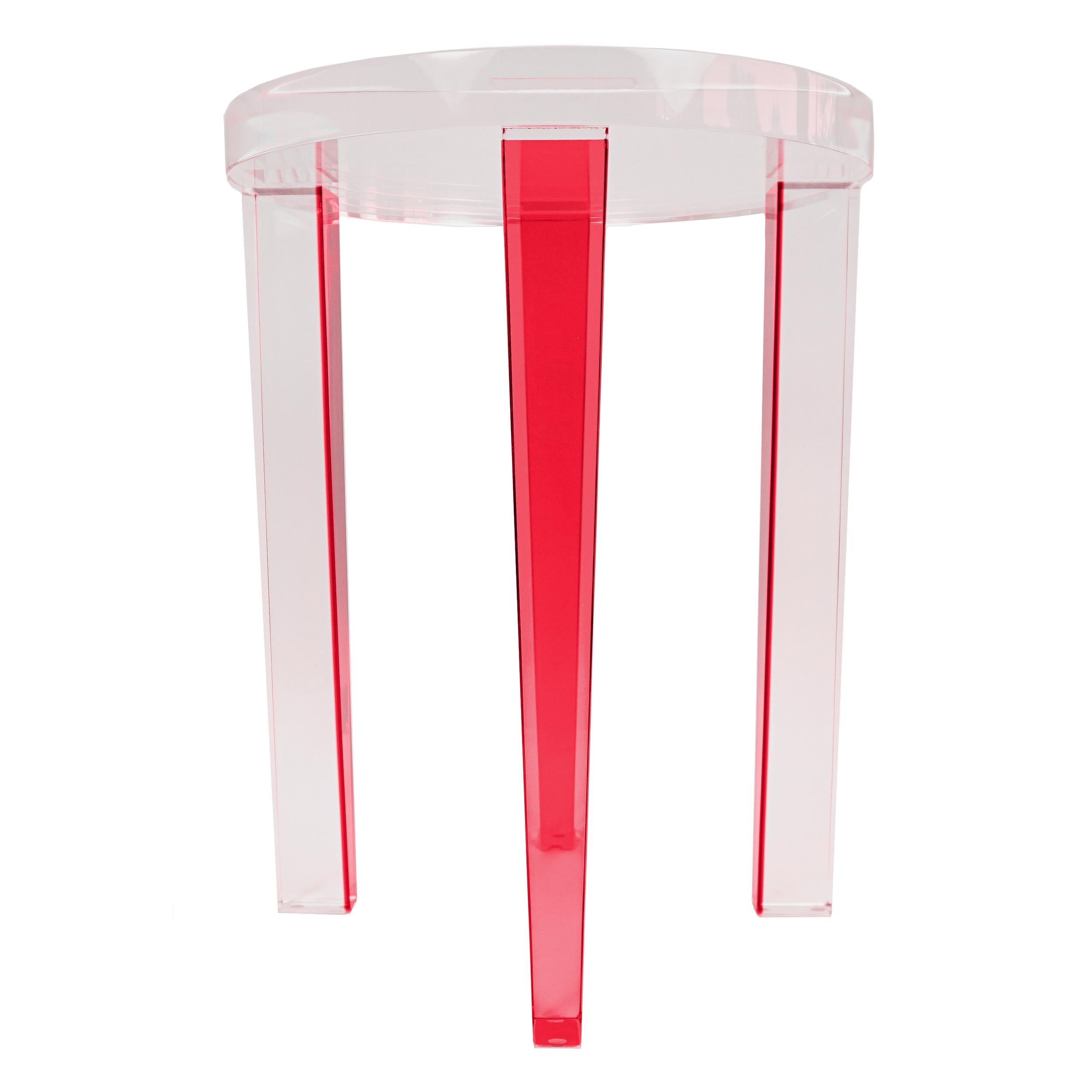 Small Round Red Lucite Four-Leg Side Table For Sale 7