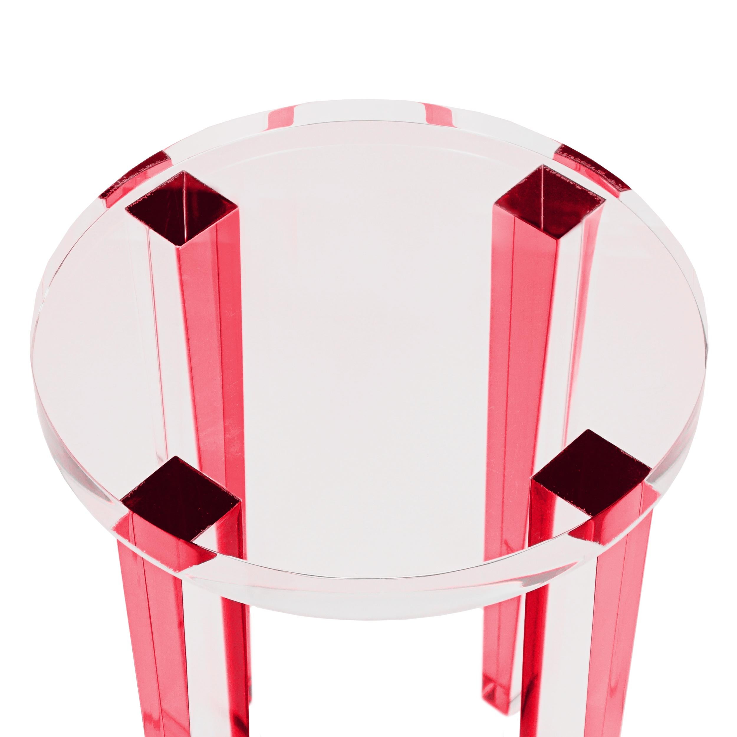 Small Round Red Lucite Four-Leg Side Table For Sale 8