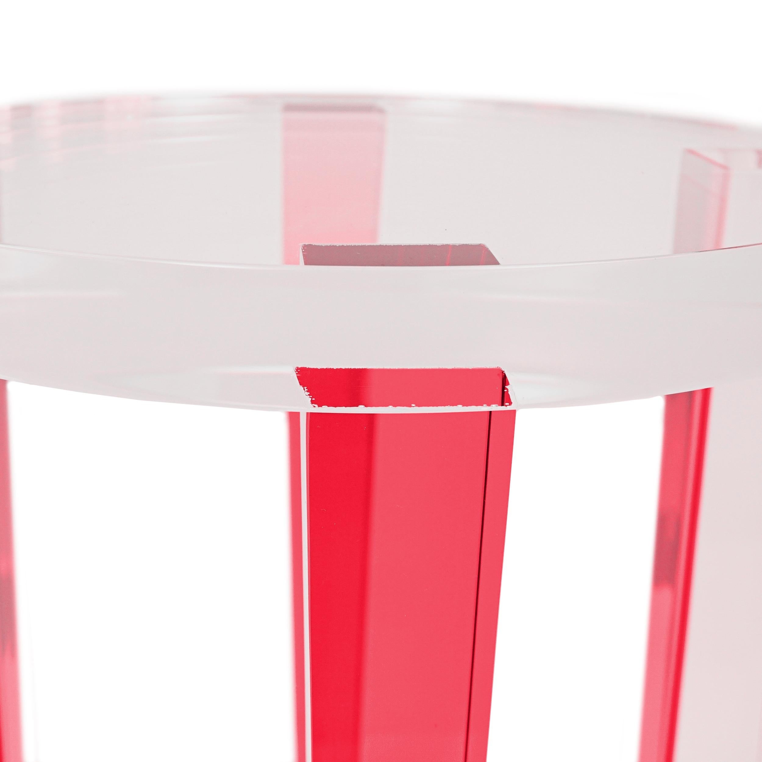 Small Round Red Lucite Four-Leg Side Table For Sale 10