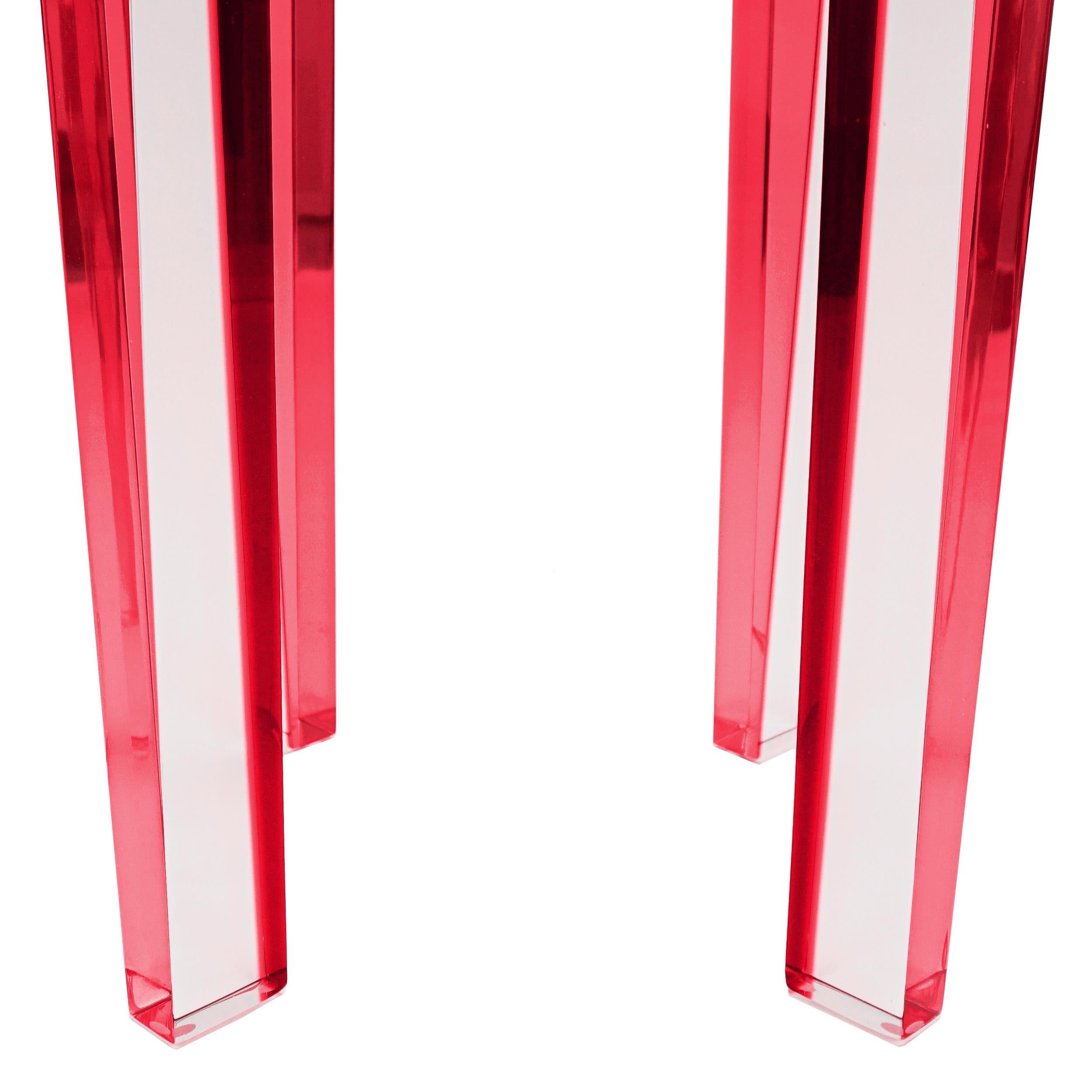 Small Round Red Lucite Four-Leg Side Table For Sale 11
