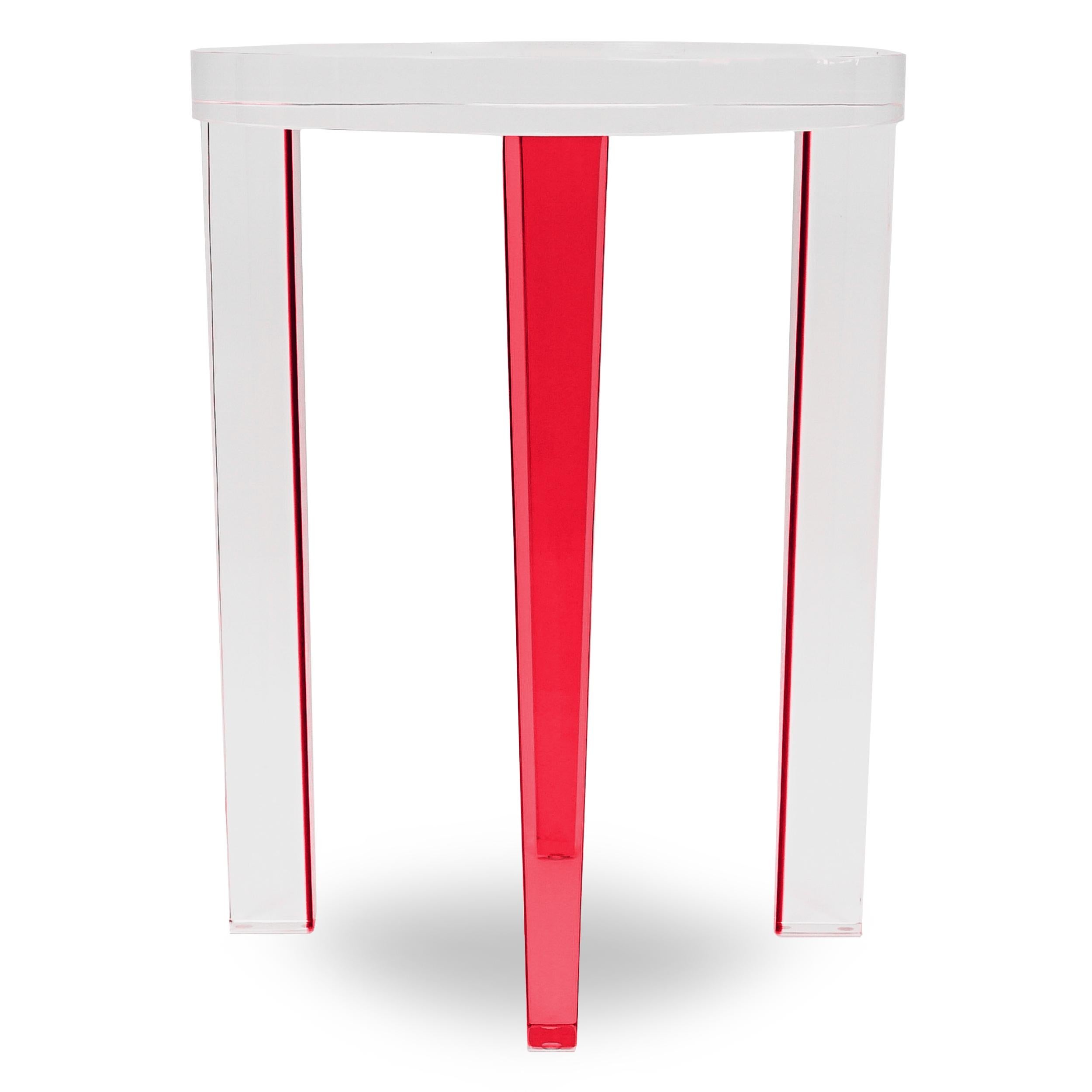 Small Round Red Lucite Four-Leg Side Table In New Condition For Sale In Greenwich, CT