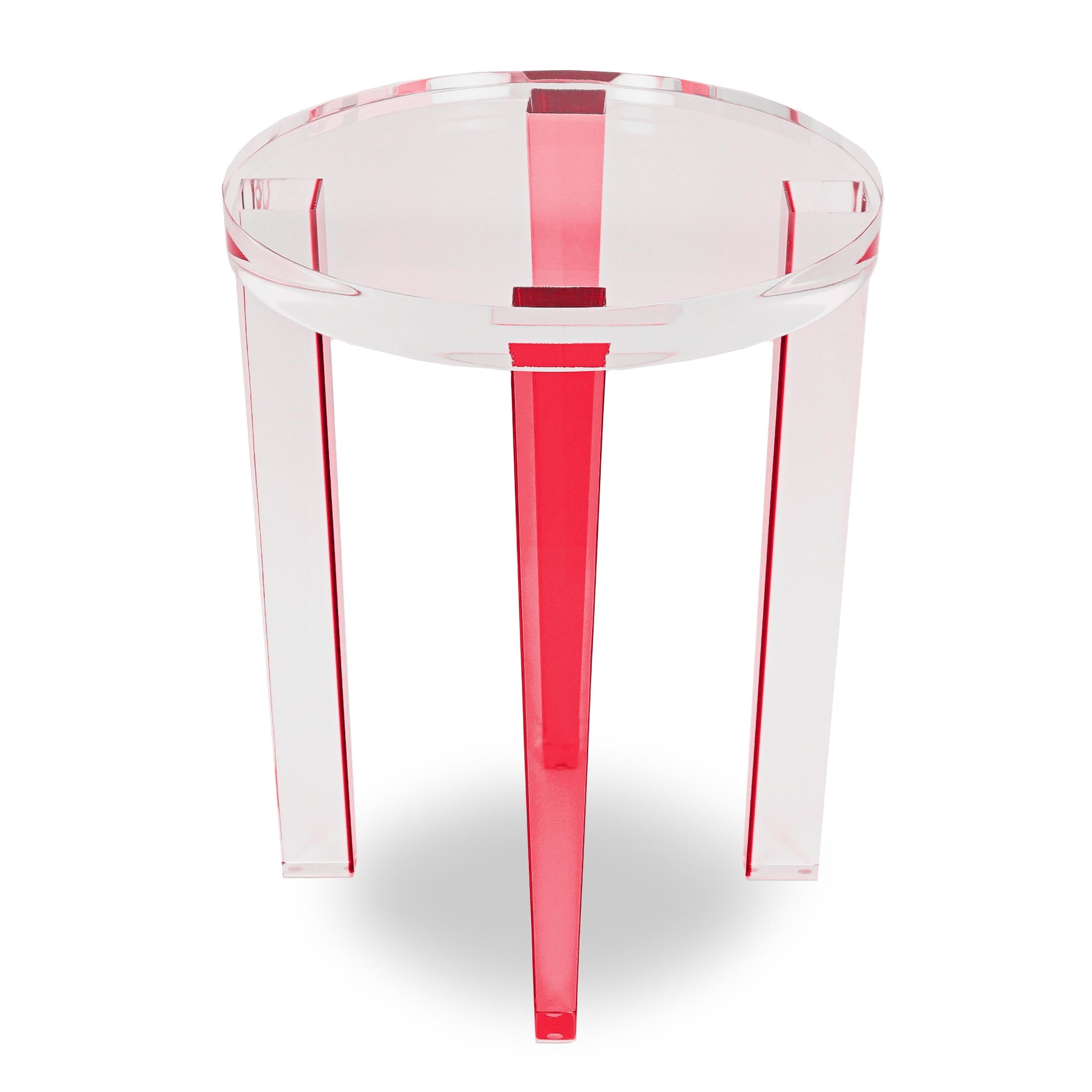 Small Round Red Lucite Four-Leg Side Table For Sale 1