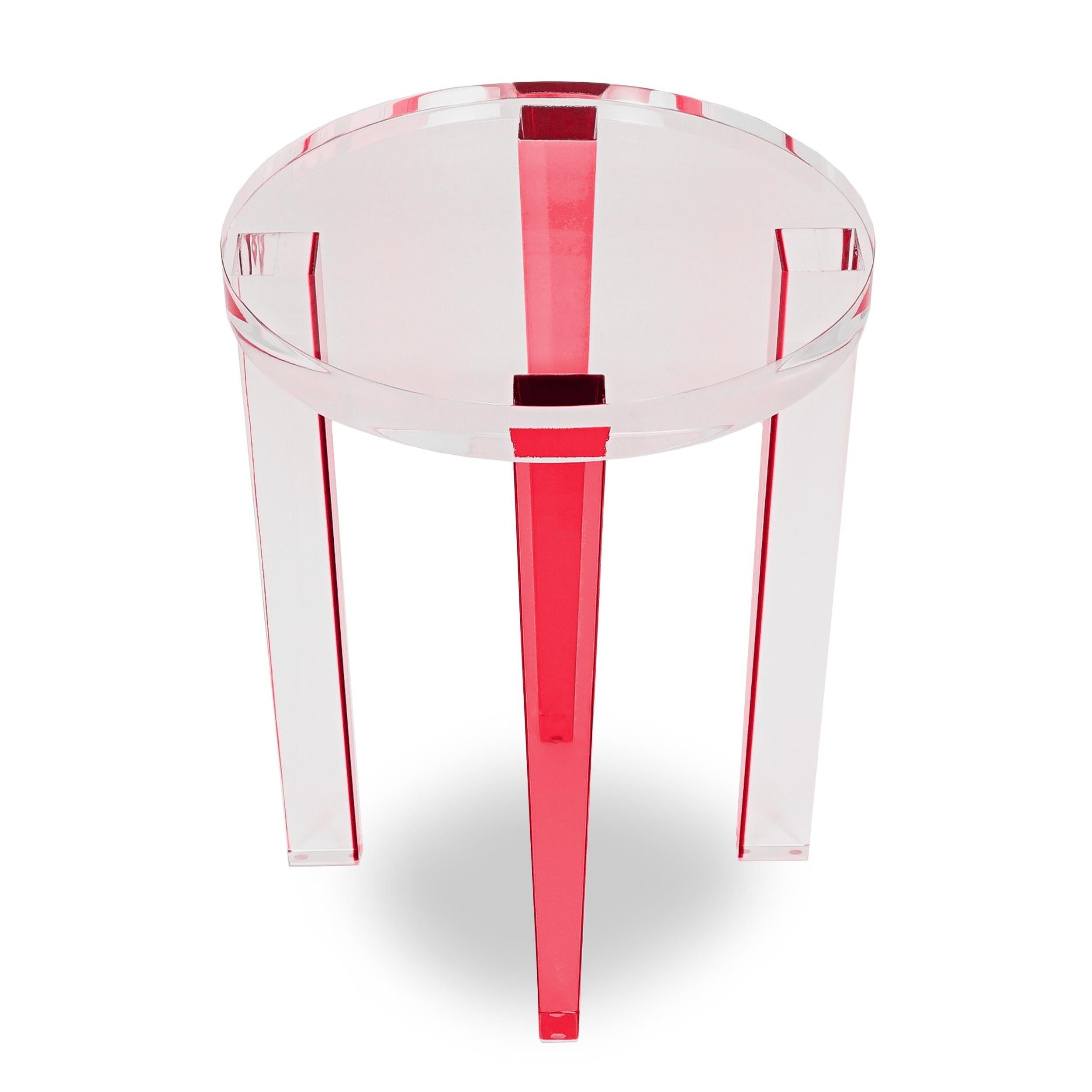 Small Round Red Lucite Four-Leg Side Table For Sale 2